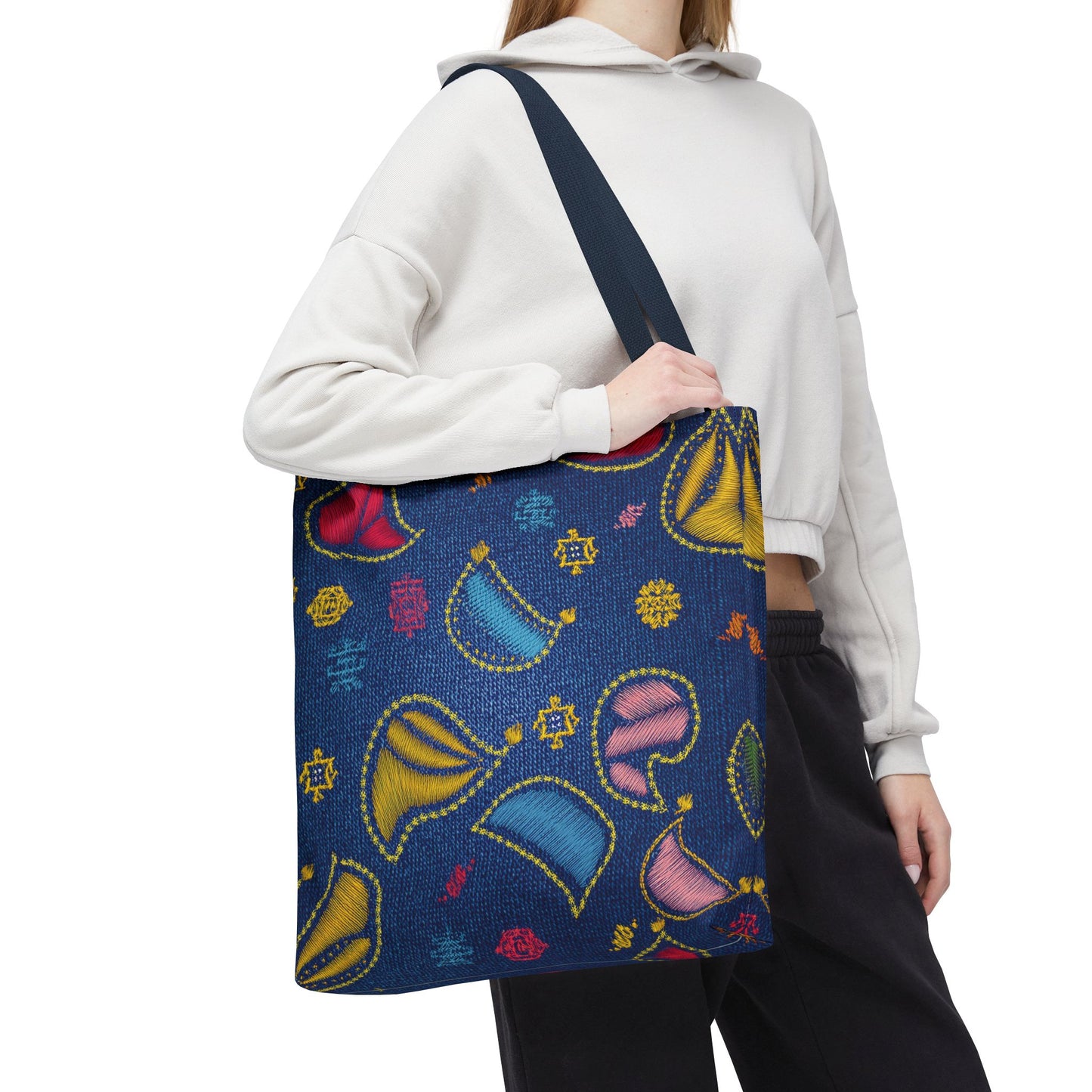 Diwali Graphic Denim Fabric Imitation Print Unisex Canvas Bag Poly Spun 3 Sizes Tote Bag 205-21