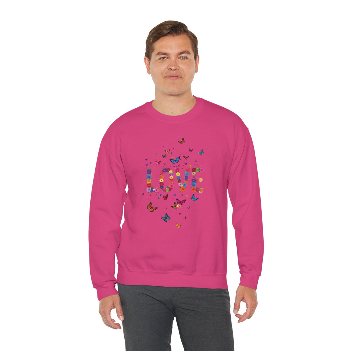 Unisex Floral Love Sweatshirt, Love Floral Sweatshirt, Floral Butterfly Sweatshirt, 50/50 Cotton-Poly Valentine's Day Sweatshirt 06