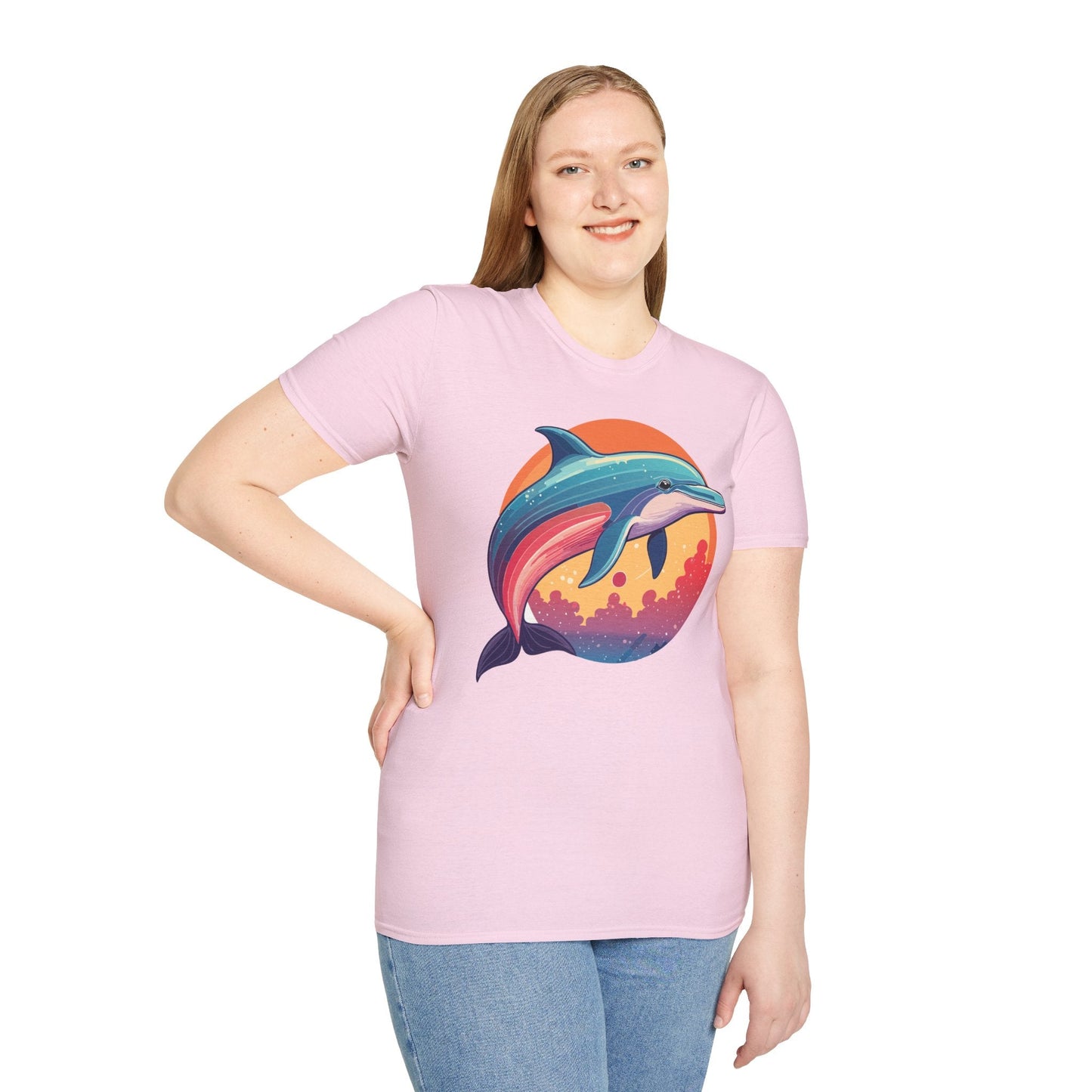 Dolphin Shirt For Unisex Adults Gildan Softstyle 64000 Ring Spun Cotton Tee Fish Tee