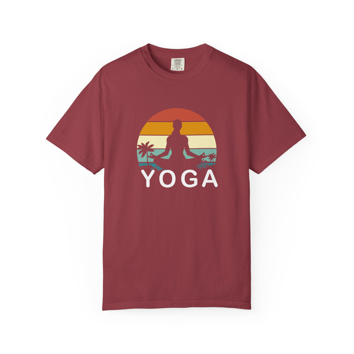Sunset Yoga Retro Meditation Palm Trees Unisex Comfort Colors Garment-Dyed Heavyweight 100 Cotton Art Design T-Shirt w187