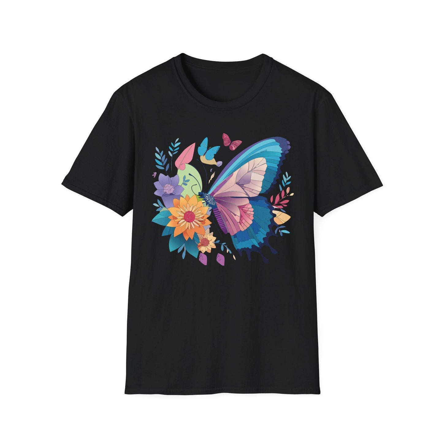Gildan Butterfly T Shirt Unisex Softstyle 64000 Monarch Print Lightweight Breathable Cotton Tee