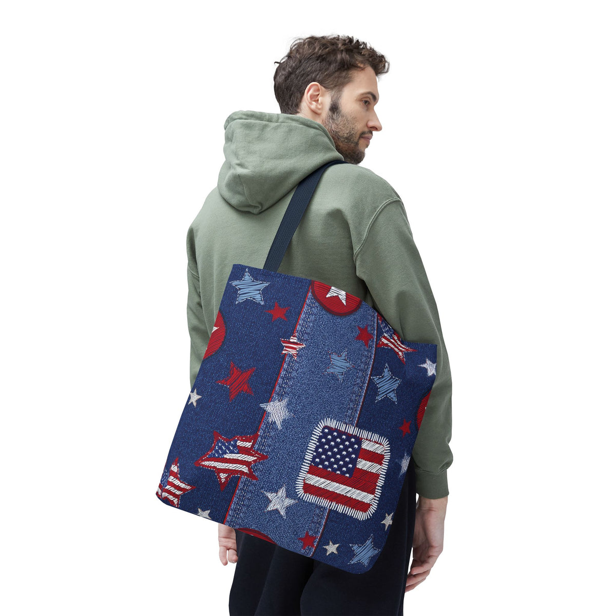 4th of July Graphic Denim Fabric Imitation Print Unisex Canvas Bag Poly Spun 3 Sizes Tote Bag 200-13
