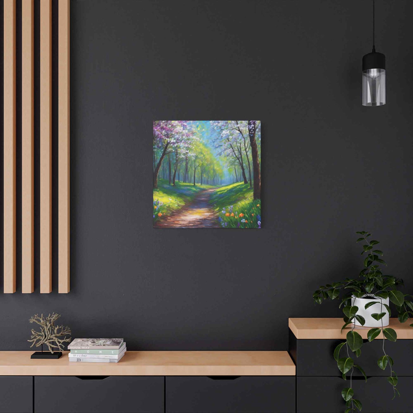 Spring Forest Print Canvas, Oil Paint Print 20x20, 24x24, 30x30, 32x32, 36x36 Art Design Print Pine-Wood Inner Frame MC-95