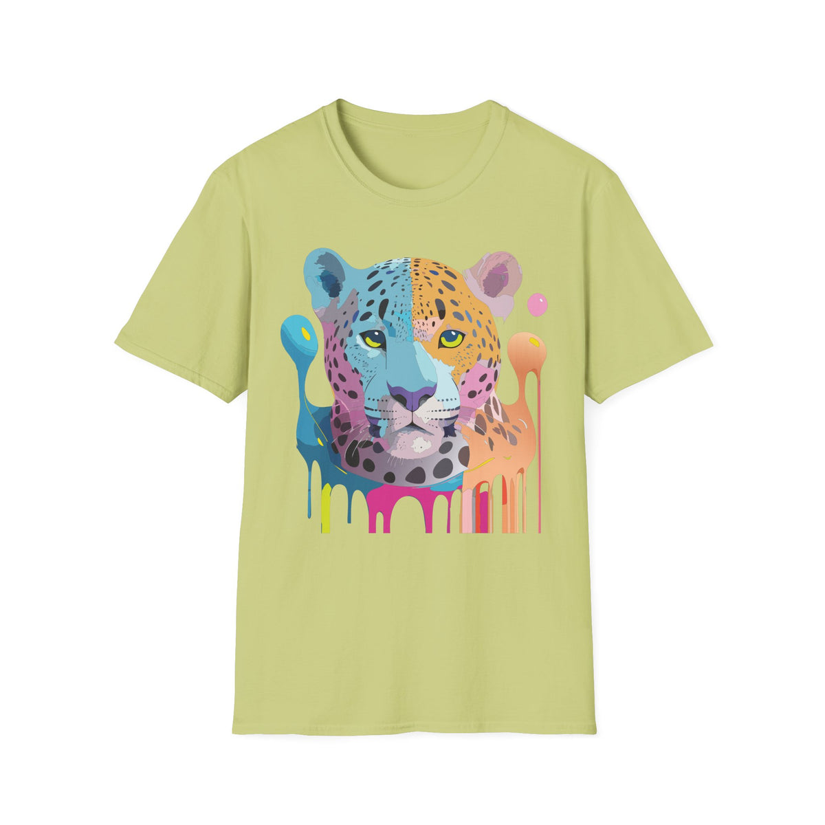 Colorful Leopard Face T-Shirt | Rainbow Drip Animal Art