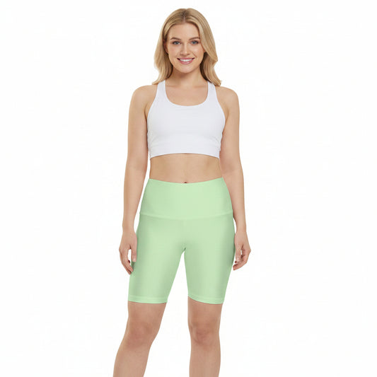 Tea Green Women's Workout Shorts — Pastel Mint High-Waist Biker Shorts