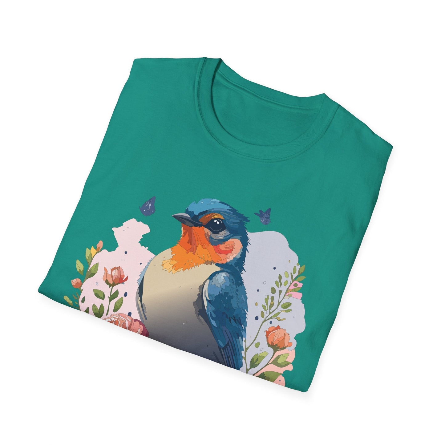 Bird T Shirt Floral Design Unisex Gildan Softstyle 64000 Ring Spun Cotton Tee Breathable Wear