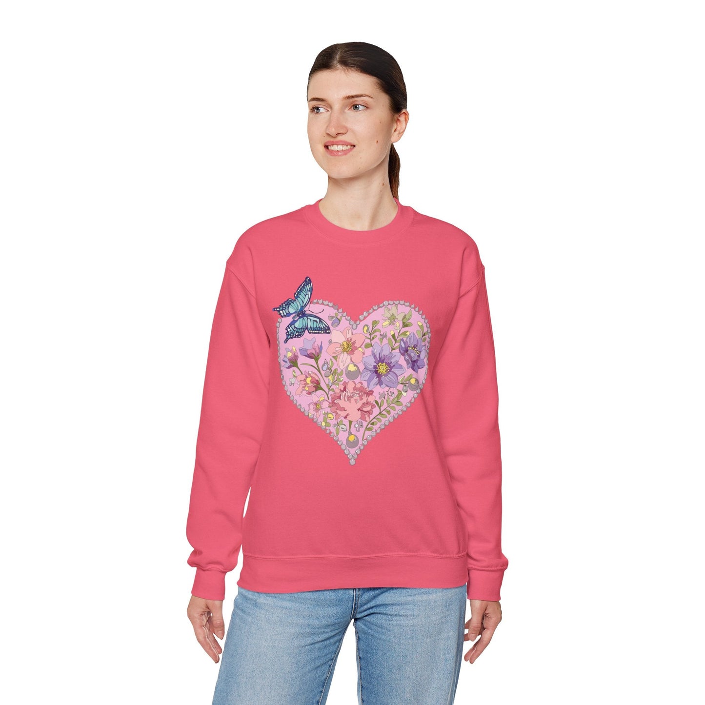 Floral Heart Sweatshirt Valentines Day Unisex Crewneck Cozy Comfort For Cold Weather