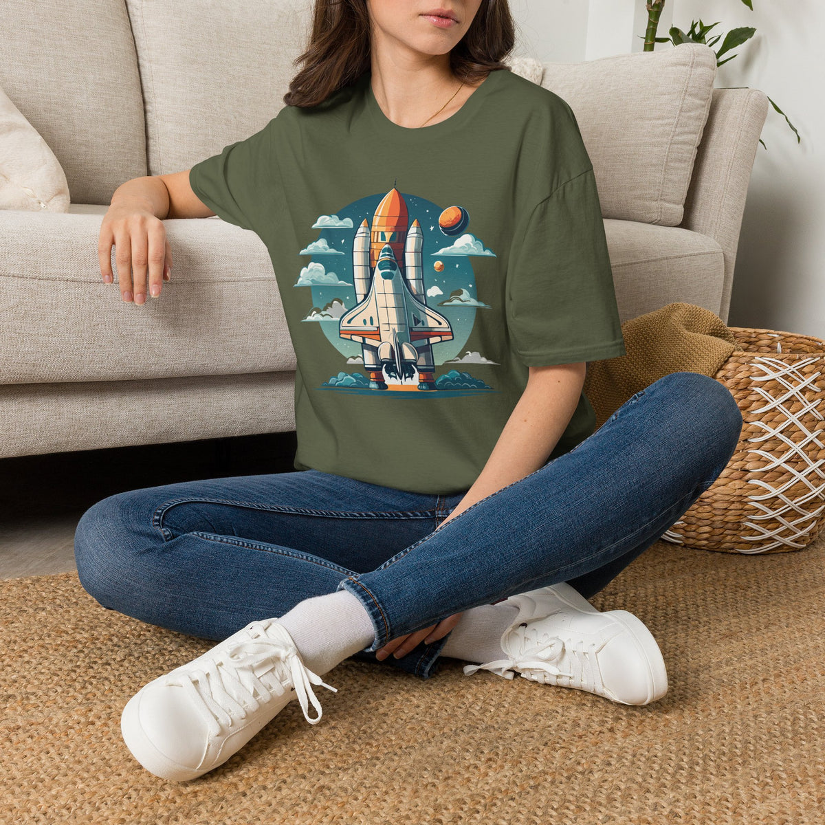 Retro Space Shuttle Illustration T-Shirt | Rocket Launch Graphic Design Unisex 100 Cotton Gildan T-Shirt