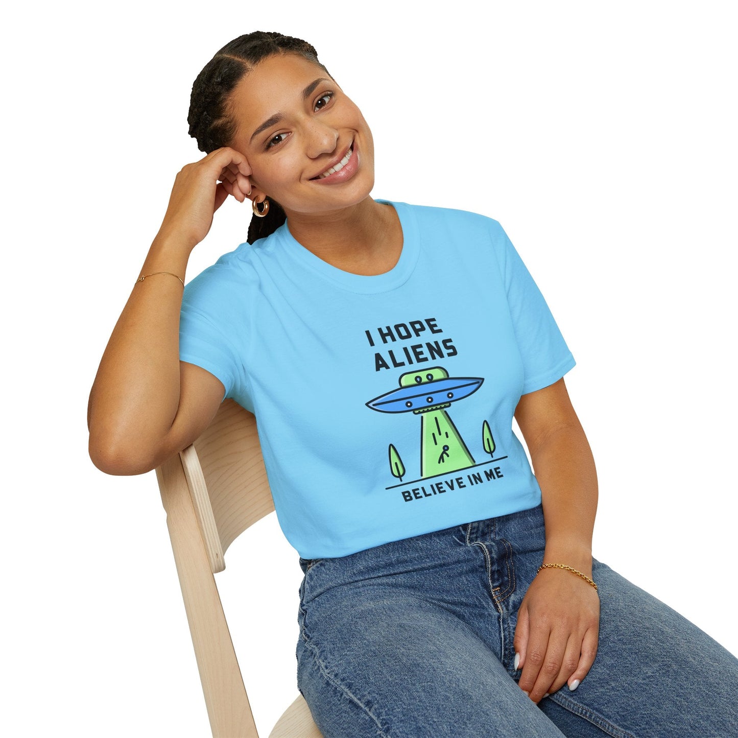 Alien UFO TShirt  I Hope Aliens Believe In Me Cute SciFi Graphic Tee