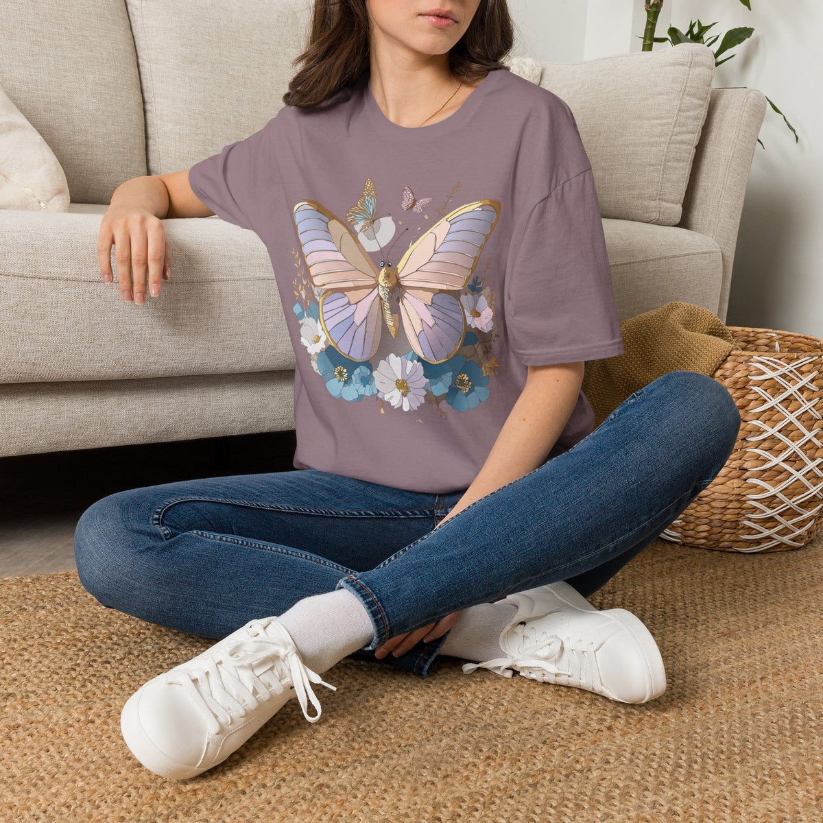 Butterfly Floral T-Shirt — Pastel Moth & Wildflower Graphic Design Unisex 100 Cotton Gildan T-Shirt