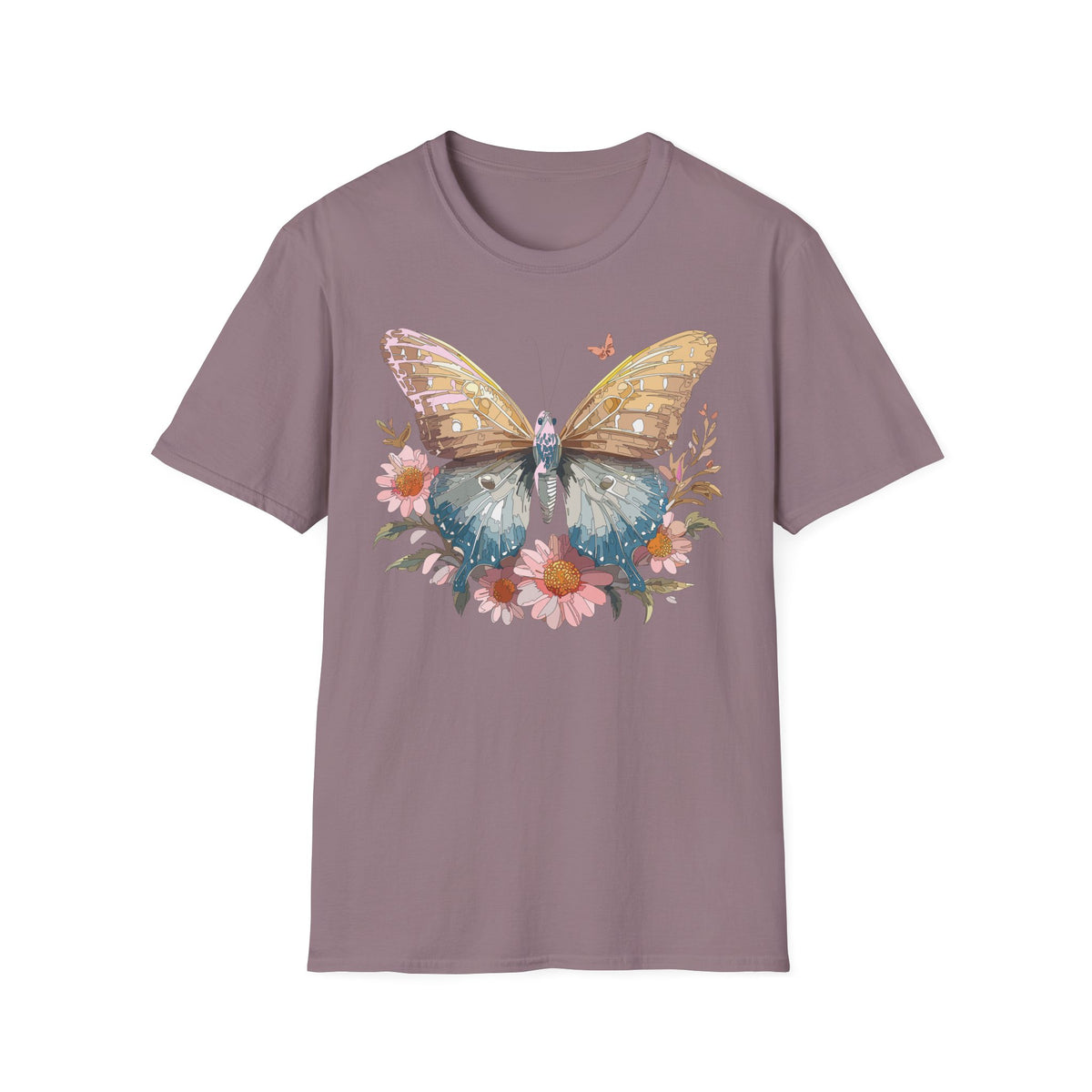 Butterfly Floral T-Shirt – Colorful Nature-Inspired Botanical Gift Graphic Design Unisex 100 Cotton Gildan T-Shirt