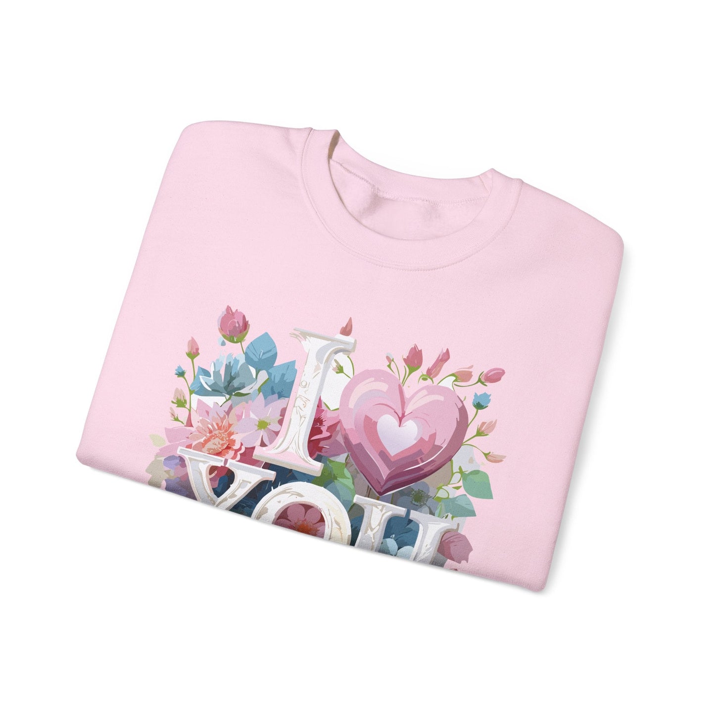 Floral Love Sweatshirt Unisex Valentine Day Flower Print Crewneck Gildan 18000 Cozy