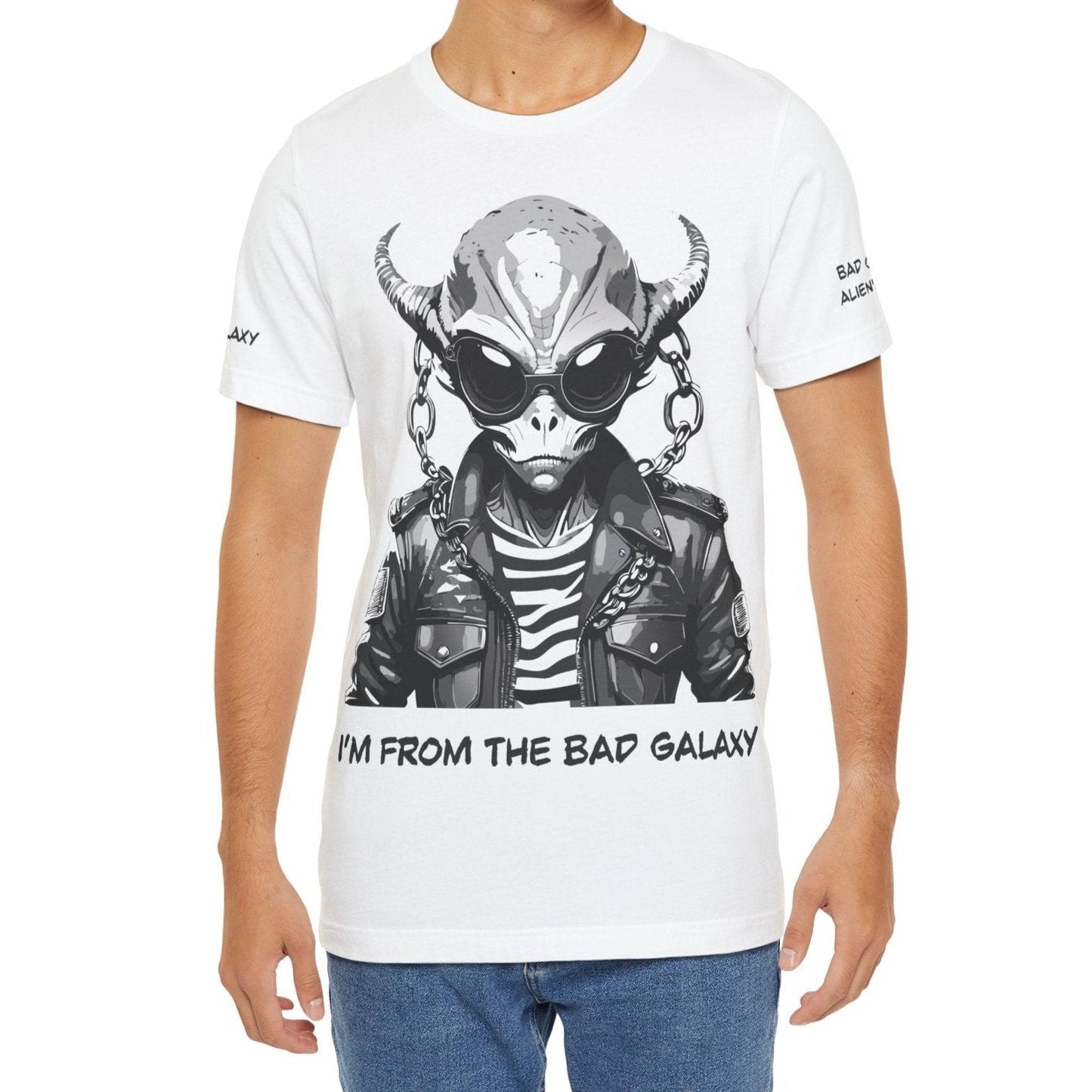 Tee Shirt With Alien From Bad Galaxy One Hundred Percent Cotton Lightweight USA Made With Eco Inks