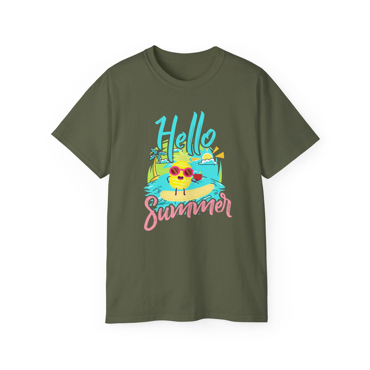 Hello Summer chick graphic Tee | Summer beach sun illustration