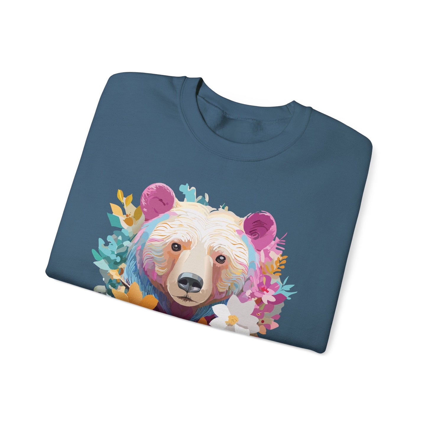 Unisex Floral Bear Sweatshirt With Art Design Gildan 18000 Crewneck