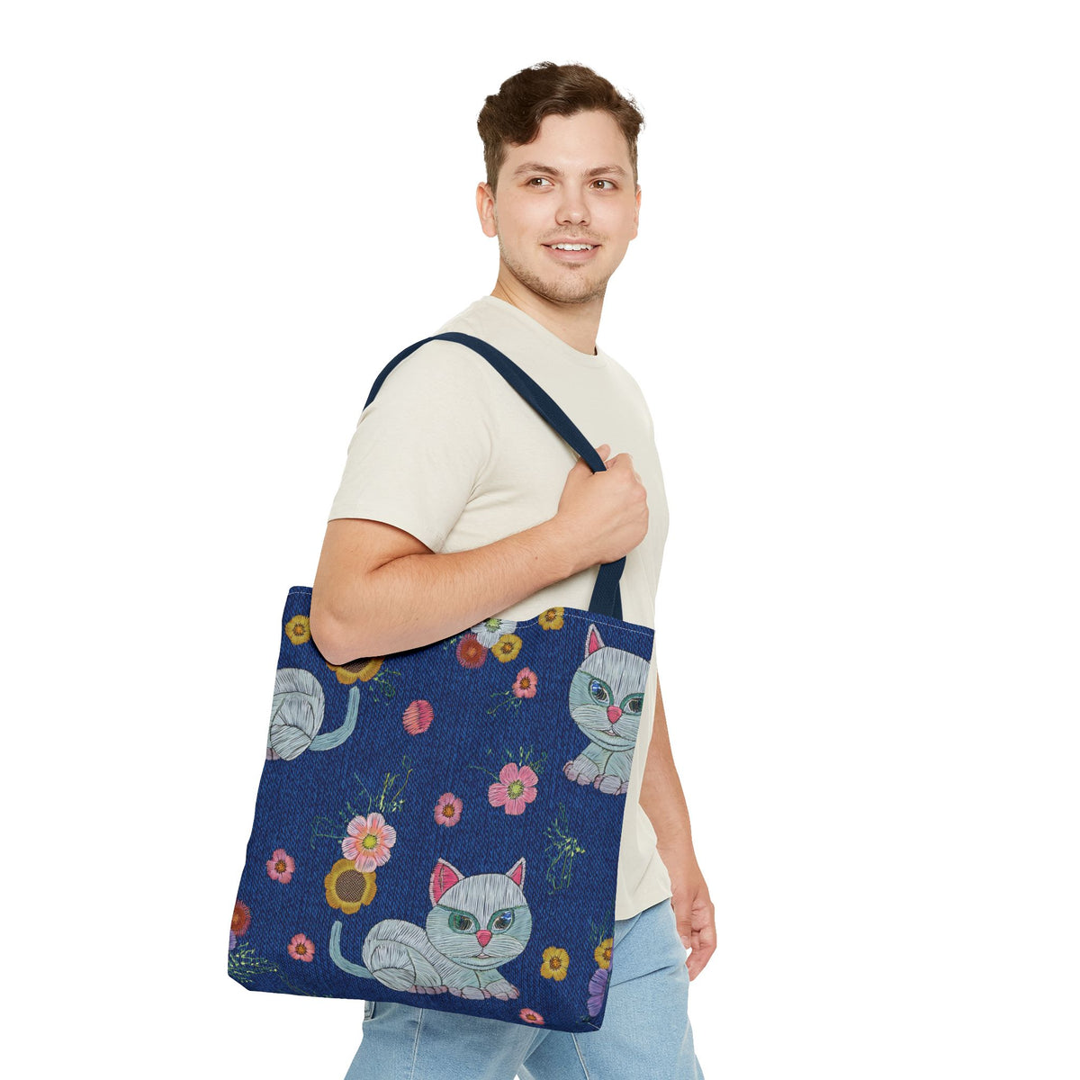 Denim Fabric Imitation Print Unisex Canvas Bag Poly Spun 3 Sizes Tote Bag 190-11