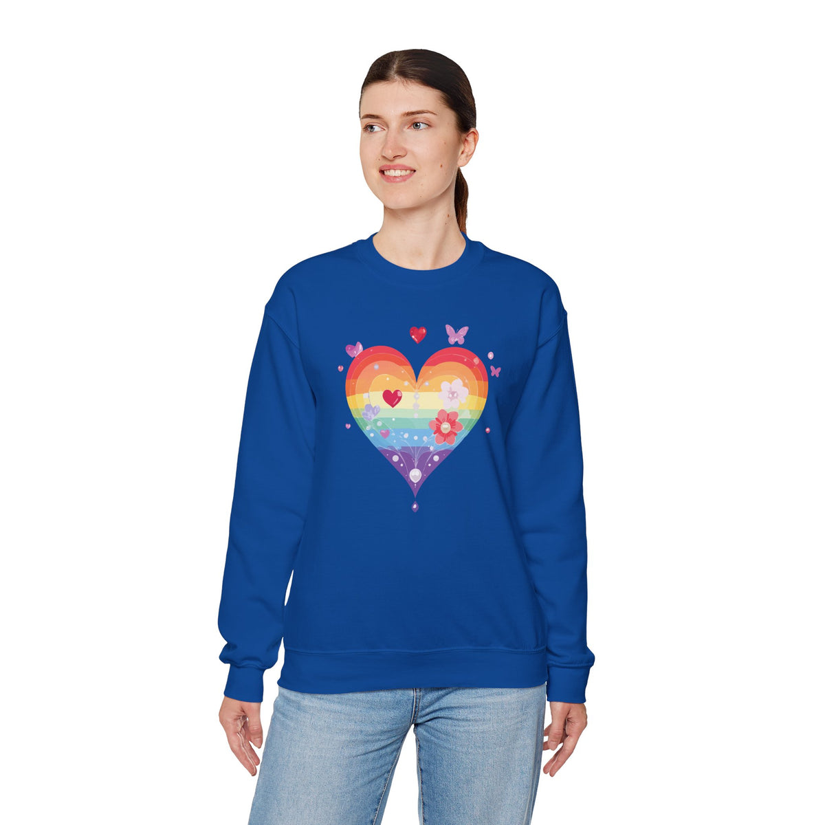 Rainbow Heart Sweatshirt, Floral Heart Sweatshirt, Floral Love Sweatshirt, Valentine's Day Sweatshirt, Rainbow Heart Floral Sweatshirt 115