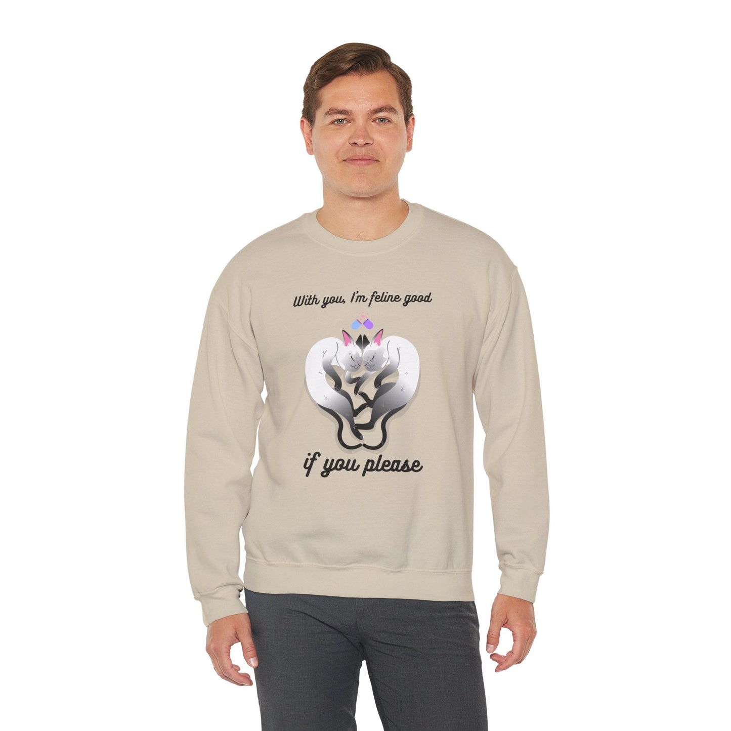 Double Cat Heart Sweatshirt Unisex Fifty Fifty Cotton Poly Valentines Day Sweatshirt