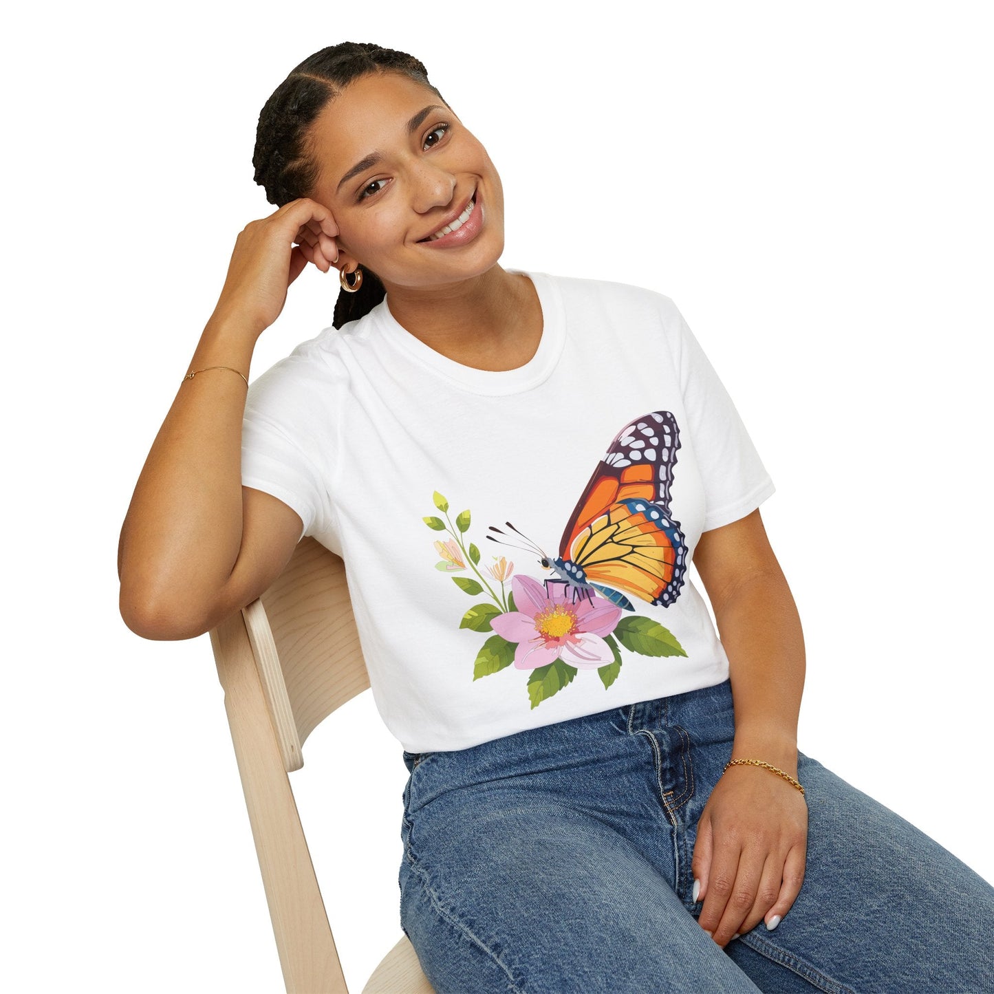Butterfly T Shirt for Women and Men Monarch Print Softstyle Unisex Gildan 64000 Tee