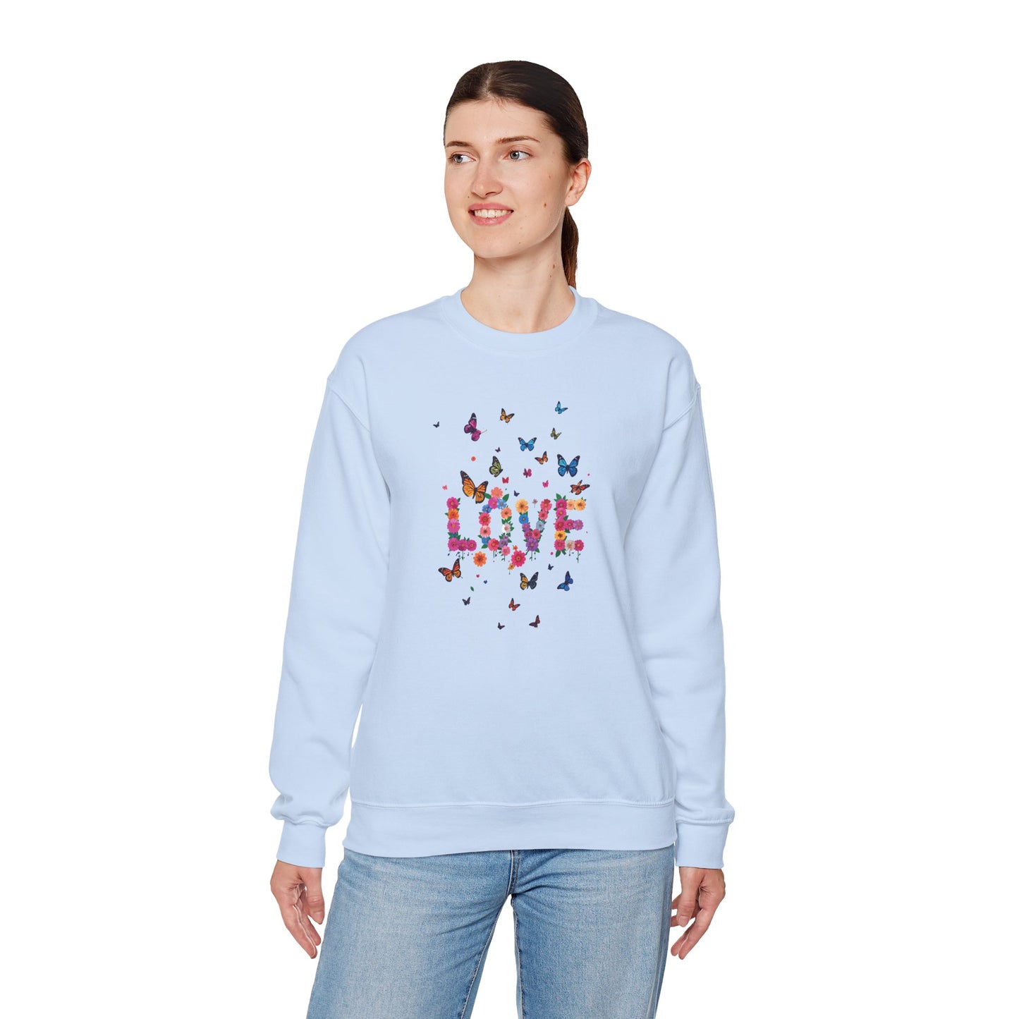 Unisex Floral Love Sweatshirt, Love Floral Sweatshirt, Floral Butterfly Sweatshirt, 50/50 Cotton-Poly Valentine's Day Sweatshirt 08