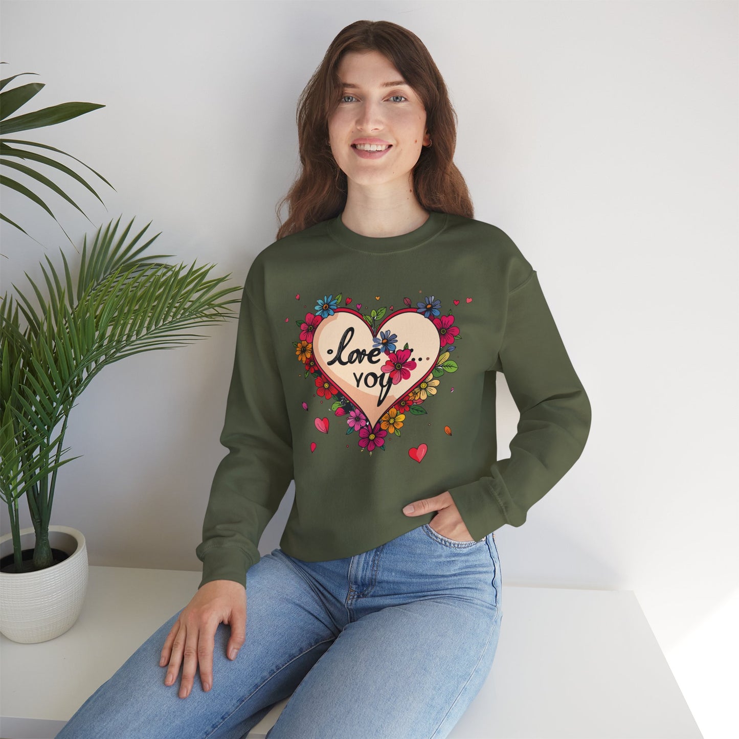 Big Heart Sweatshirt, Floral Heart Sweatshirt, Floral Love Sweatshirt, Valentine's Day Sweatshirt, Heart Floral Sweatshirt 109