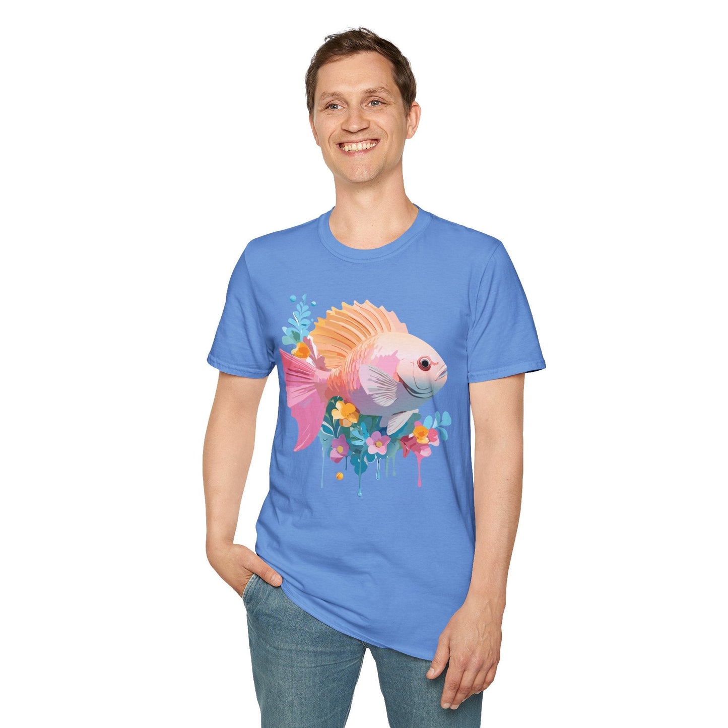 Fish Art Design Graphic Tee Shirt Unisex Softstyle Cotton Short Sleeve Comfort Fit Everyday Wear