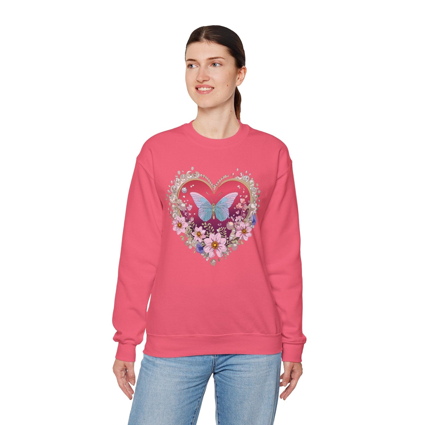 Floral Heart Sweatshirt For Valentines Day Unisex Floral Love Crewneck Sweatshirt