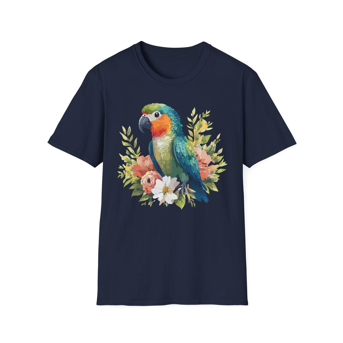 Colorful Parrot Floral Illustration T-Shirt | Tropical Bird Tee