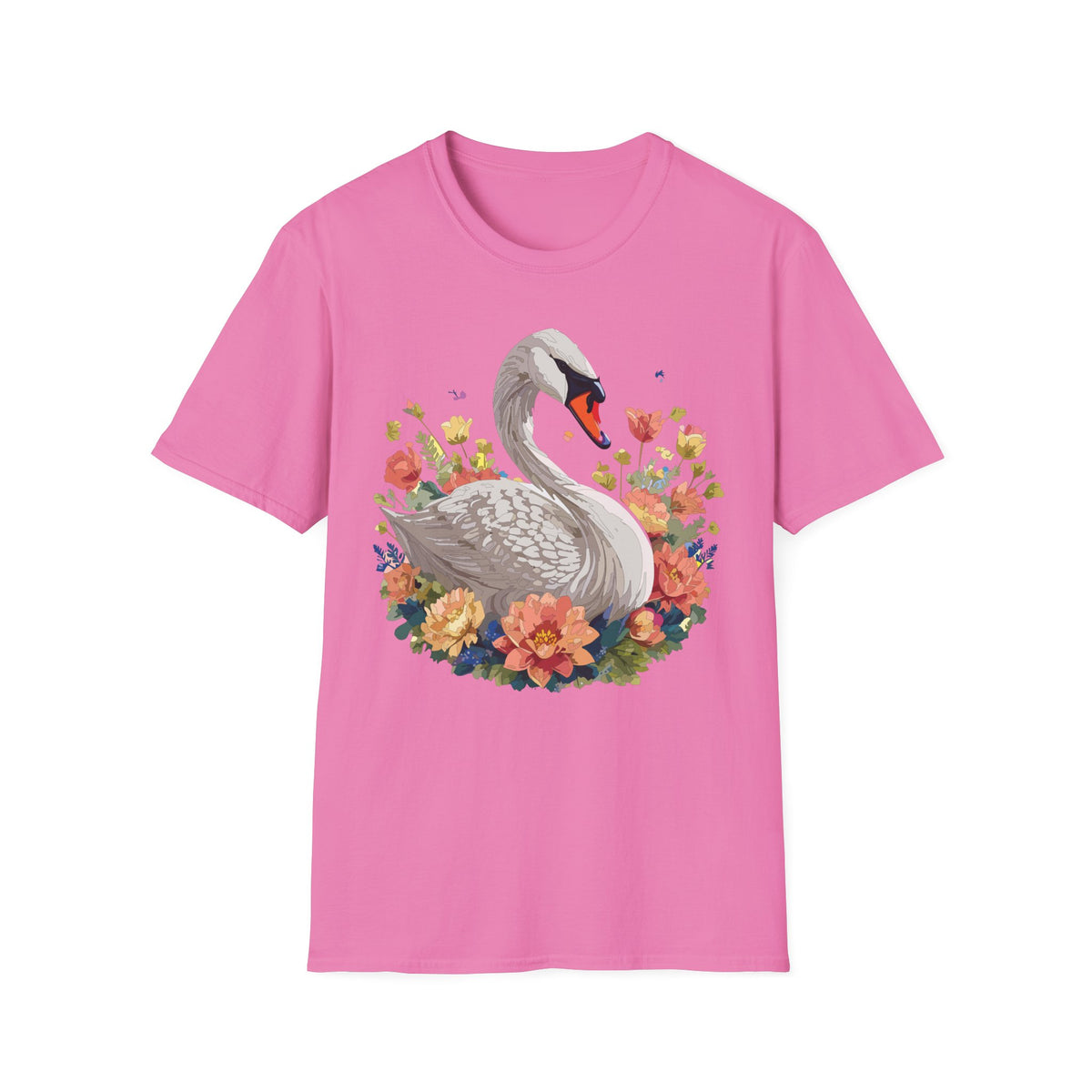 Swan with Watercolor Flowers T-Shirt | Floral Swan Illustration