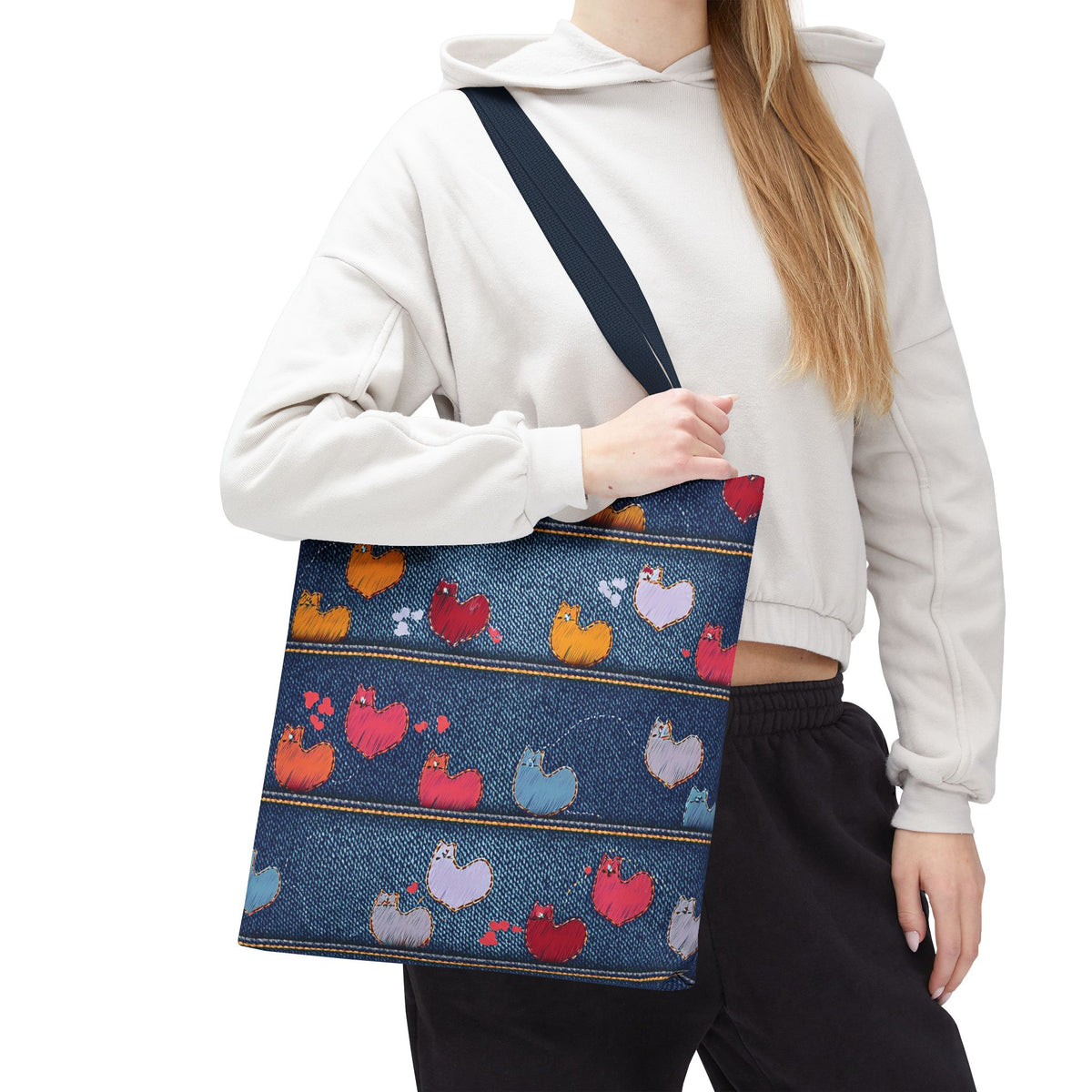 Love Day Graphic Design Denim Fabric Imitation Print Unisex Canvas Bag POLY 3 Sizes Tote Bag 201-9