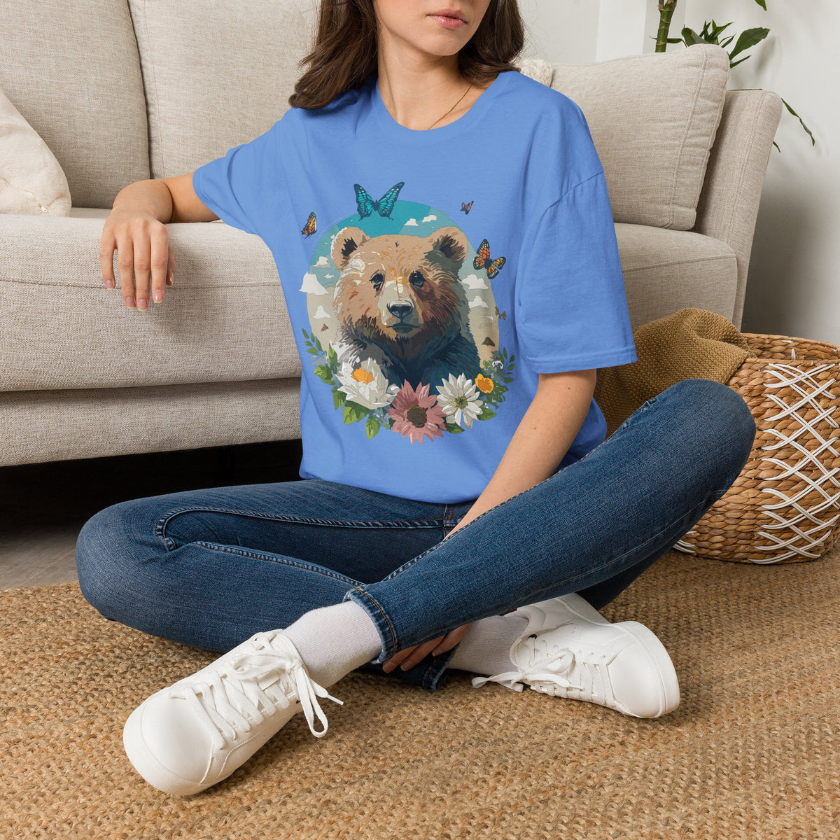 Floral Bear Wildlife Graphic Tee Unisex 100 Cotton Gildan T-Shirt