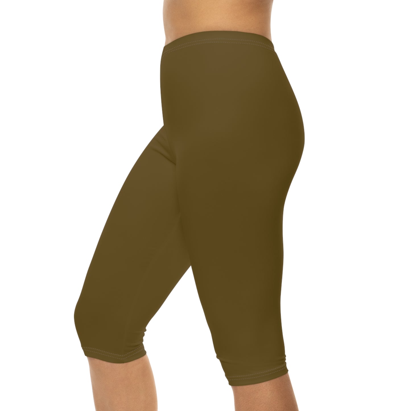 Olive Bark Color Women's Brushed Suede Poly Span Casual Capri Leggings XS-2XL