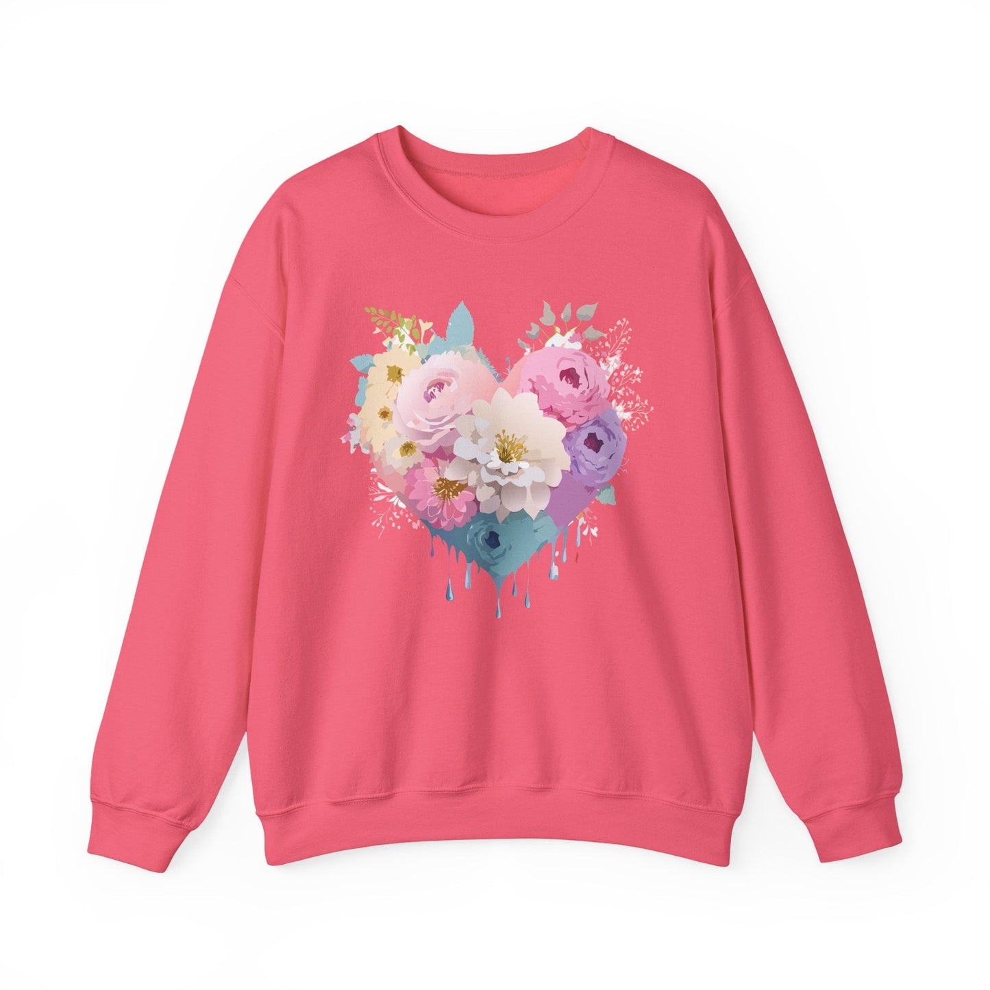 Floral Heart Unisex Crewneck Sweatshirt With Floral Love Valentines Day Design Premium Heavy Blend