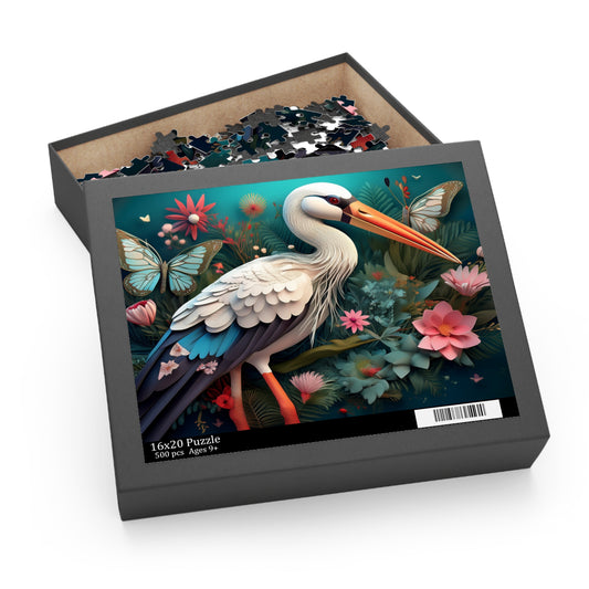 Puzzles-40 Kids Stork Puzzle 500-Piece  Floral Stork Puzzle 500-Piece, Birds Kids Puzzles Size: 16" x 20",  Ages 9+