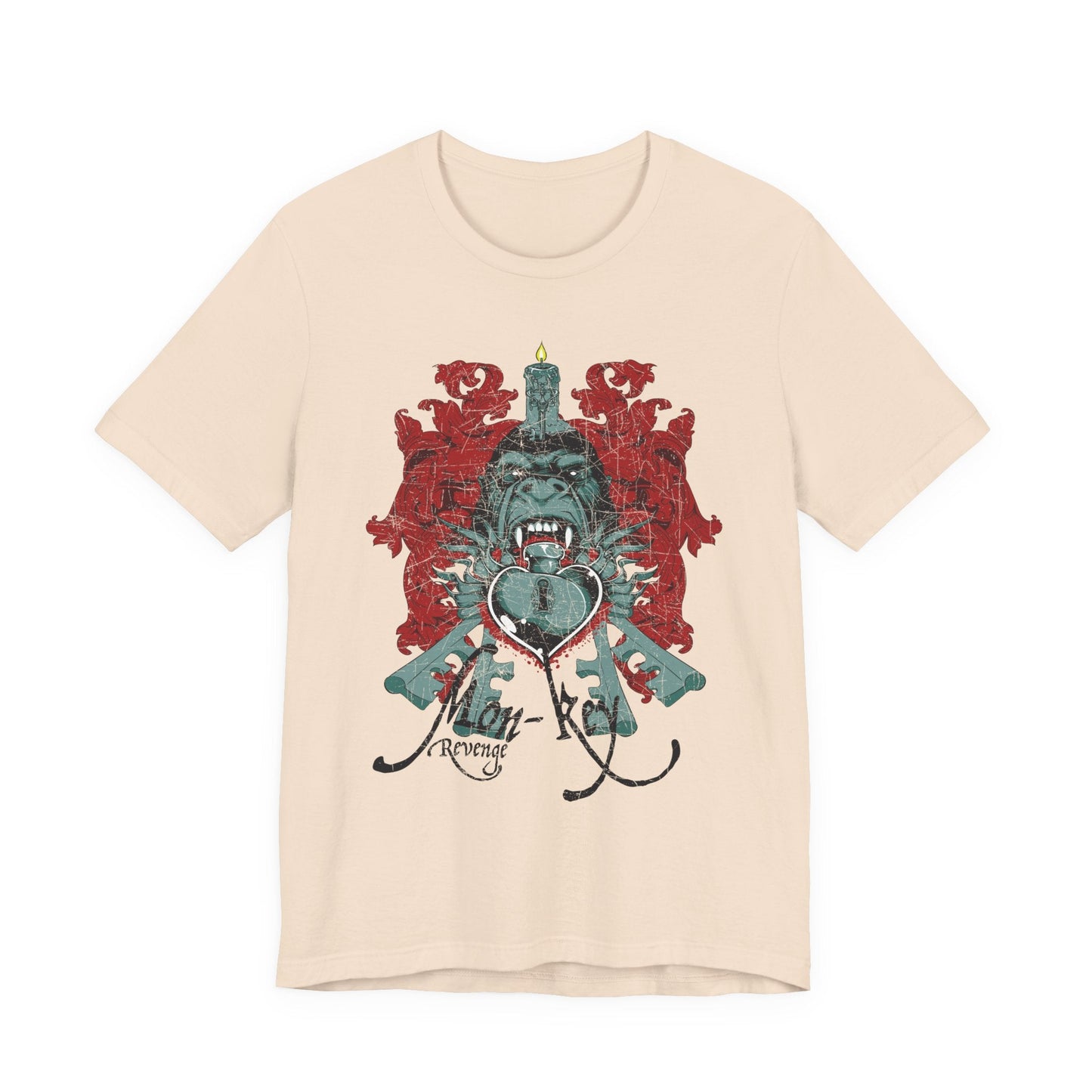 Gorilla Crest with Sword and Heart T-Shirt Heraldic Gothic Design Rock Band T-Shirt