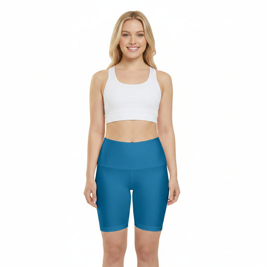 Cerulean Blue Women's Workout Shorts — Solid High-Waist Biker Shorts for Exercise & Everyday Wear
