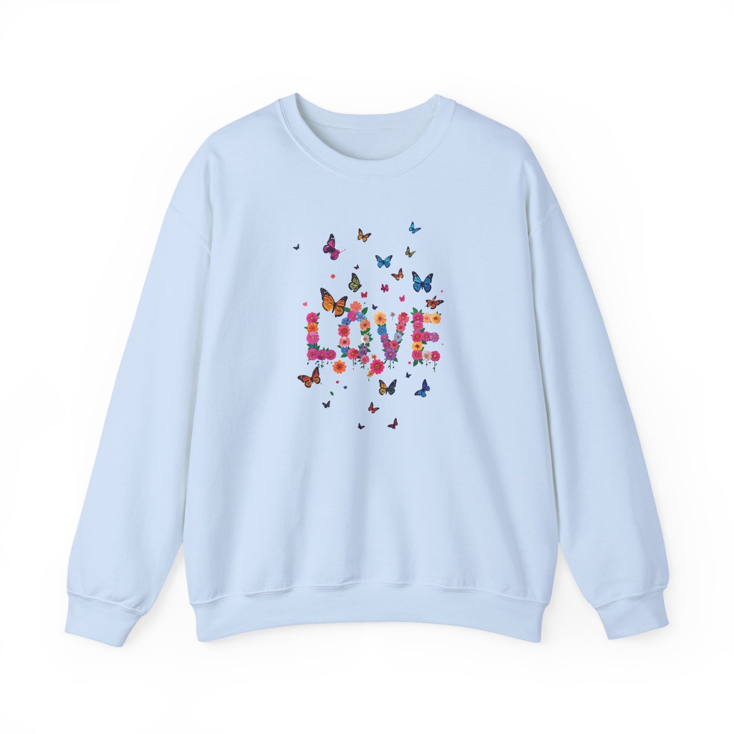 Unisex Floral Love Sweatshirt, Love Floral Sweatshirt, Floral Butterfly Sweatshirt, 50/50 Cotton-Poly Valentine's Day Sweatshirt 08