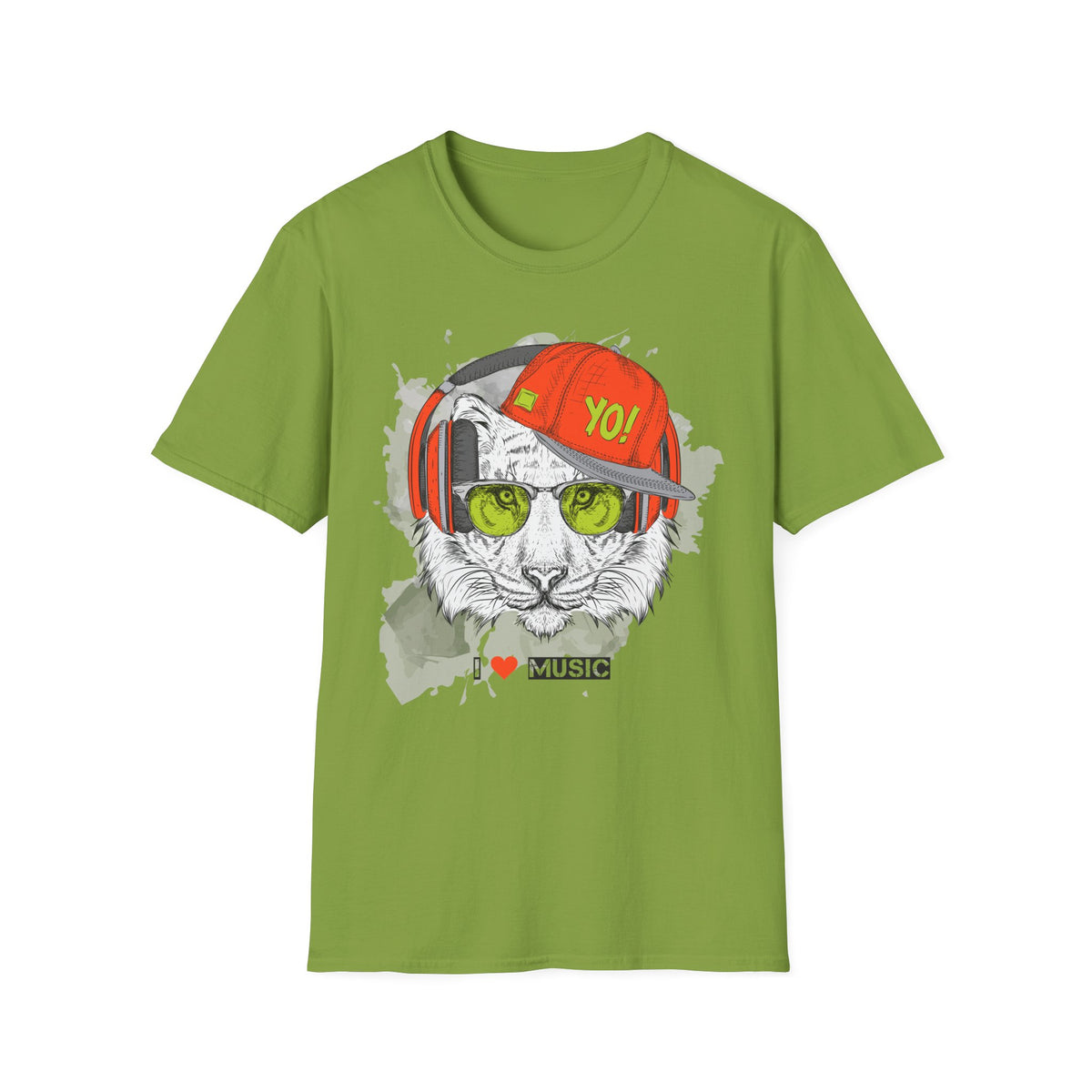 Tiger with Headphones T-Shirt Unisex Cotton Short Sleeves I  Music Graphic Tee