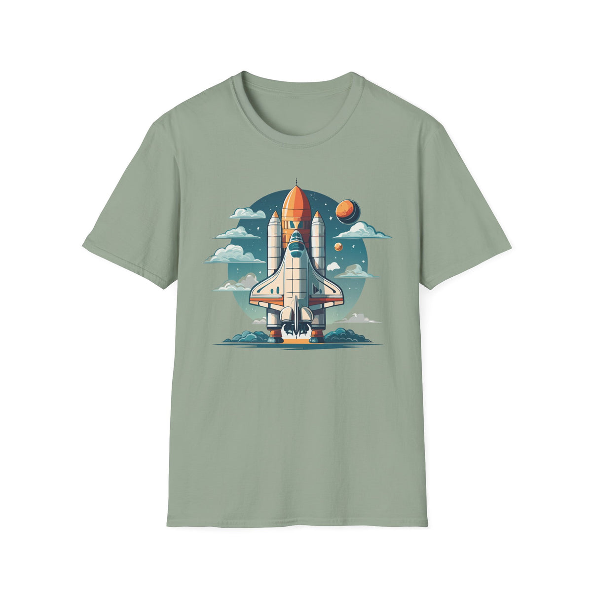 Retro Space Shuttle Illustration T-Shirt | Rocket Launch Graphic Design Unisex 100 Cotton Gildan T-Shirt