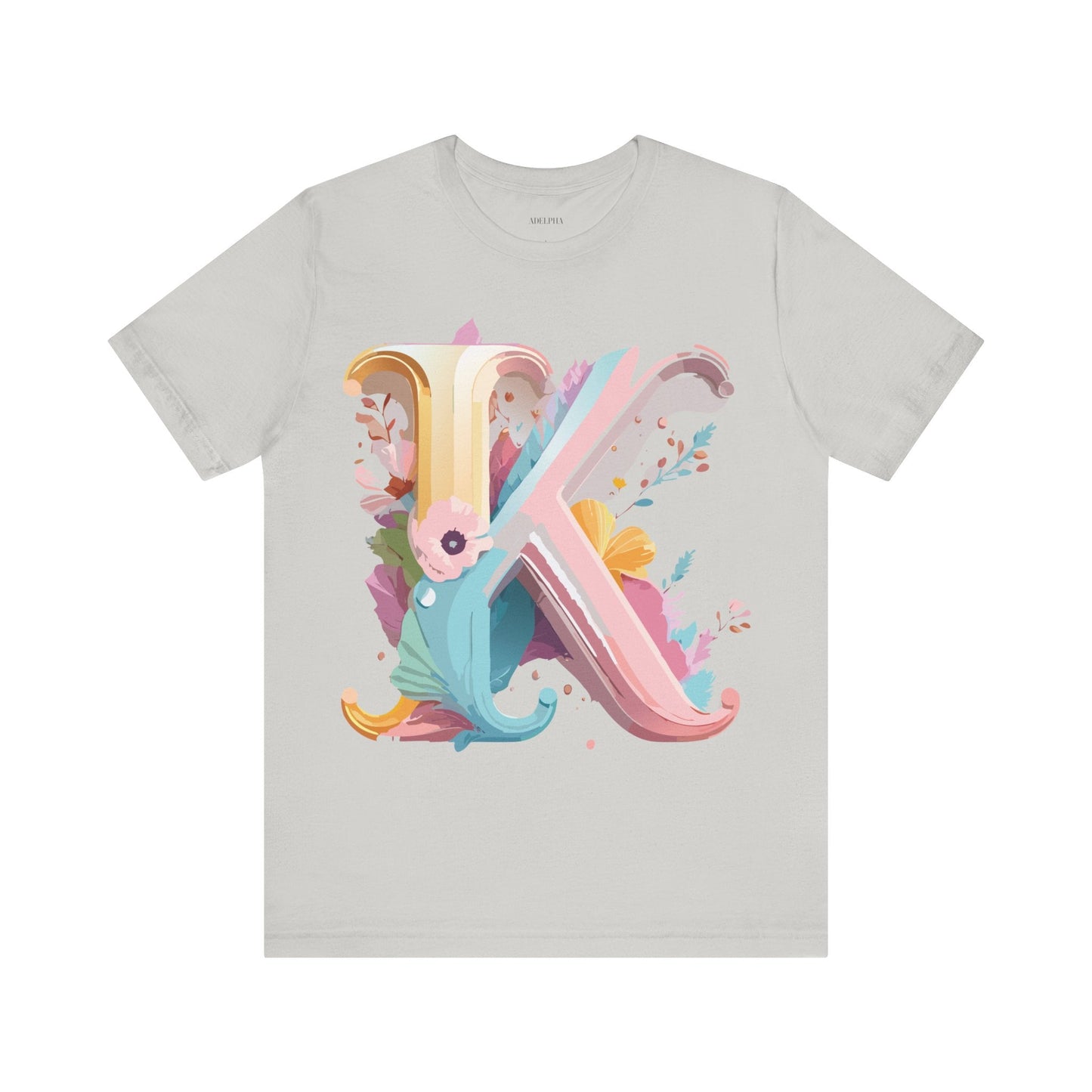 Letter K Graphic Tee Unisex Vintage Inspired Art Design Short Sleeve Shirt Adelpha