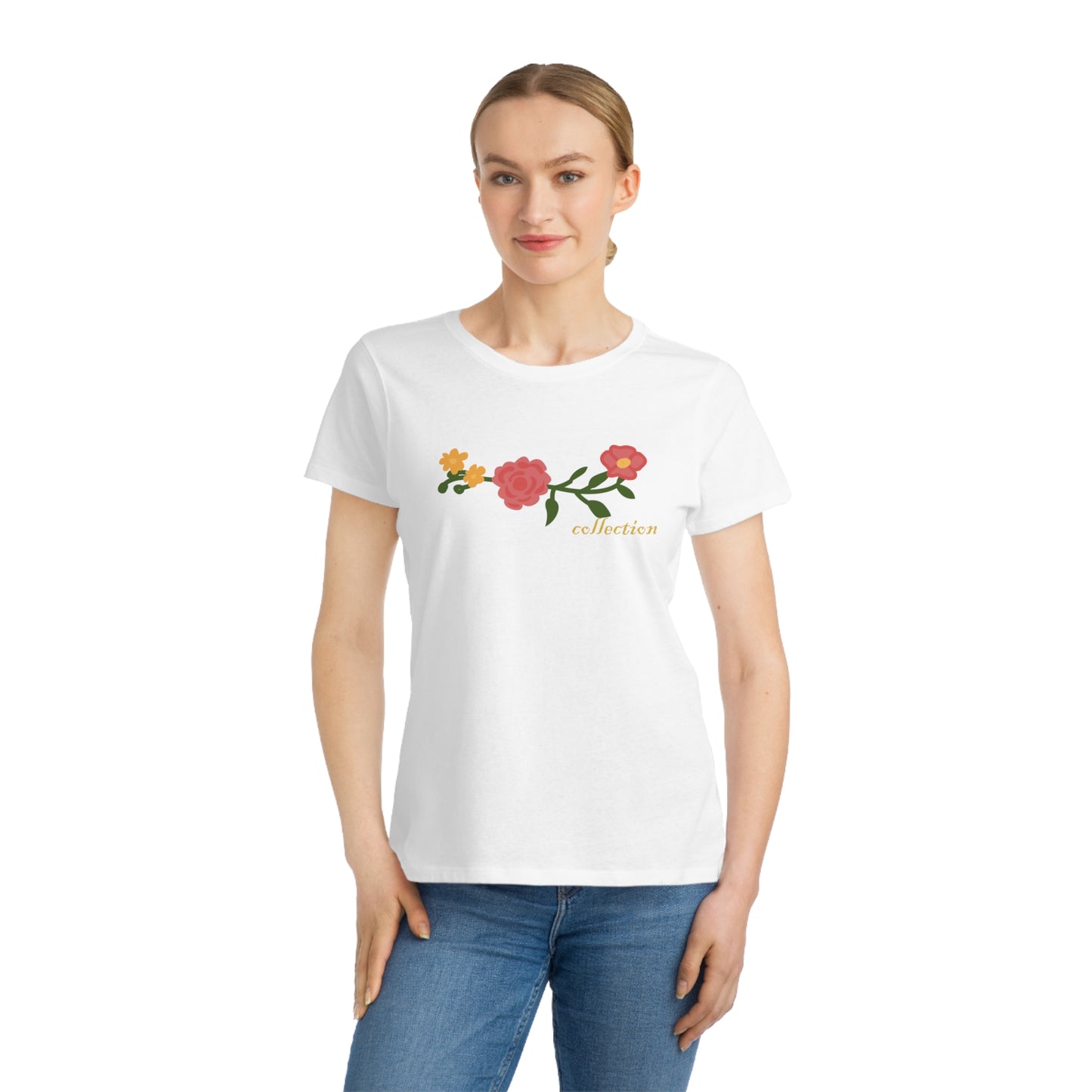 Camiseta de mujer de algodón orgánico con estampado floral