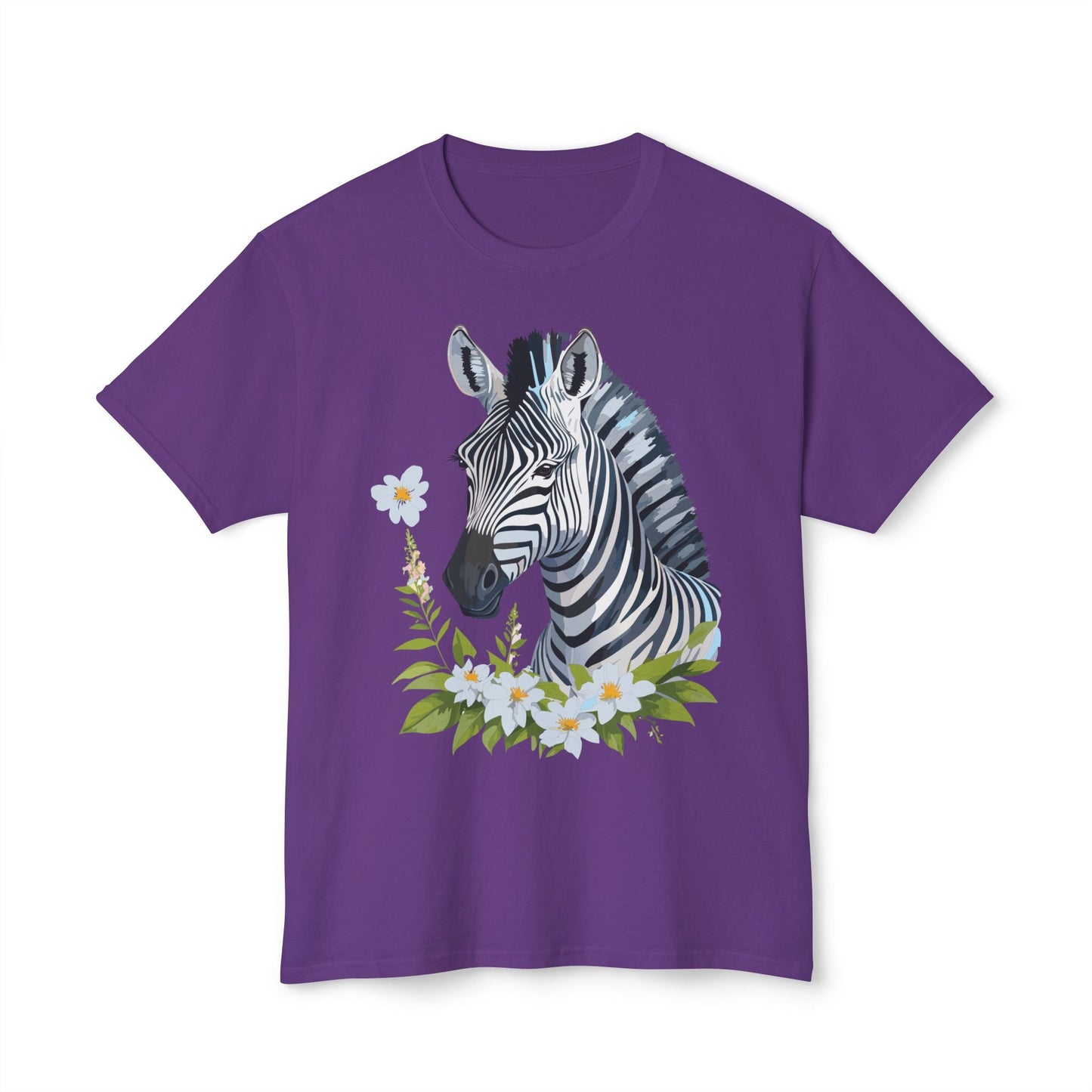 Unisex Zebra Art Print T Shirt 100% Cotton Vintage Floral Tee Made in USA Premium Graphic Tee