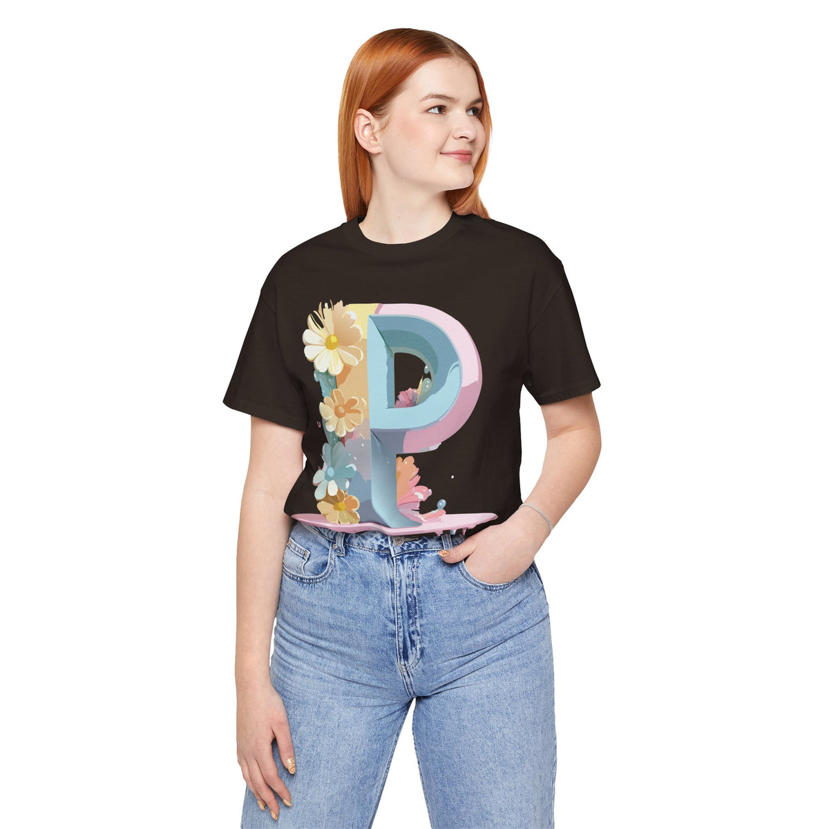 Letter P Graphic Unisex Cotton Bella+Canvas Tee with Art Letter Design