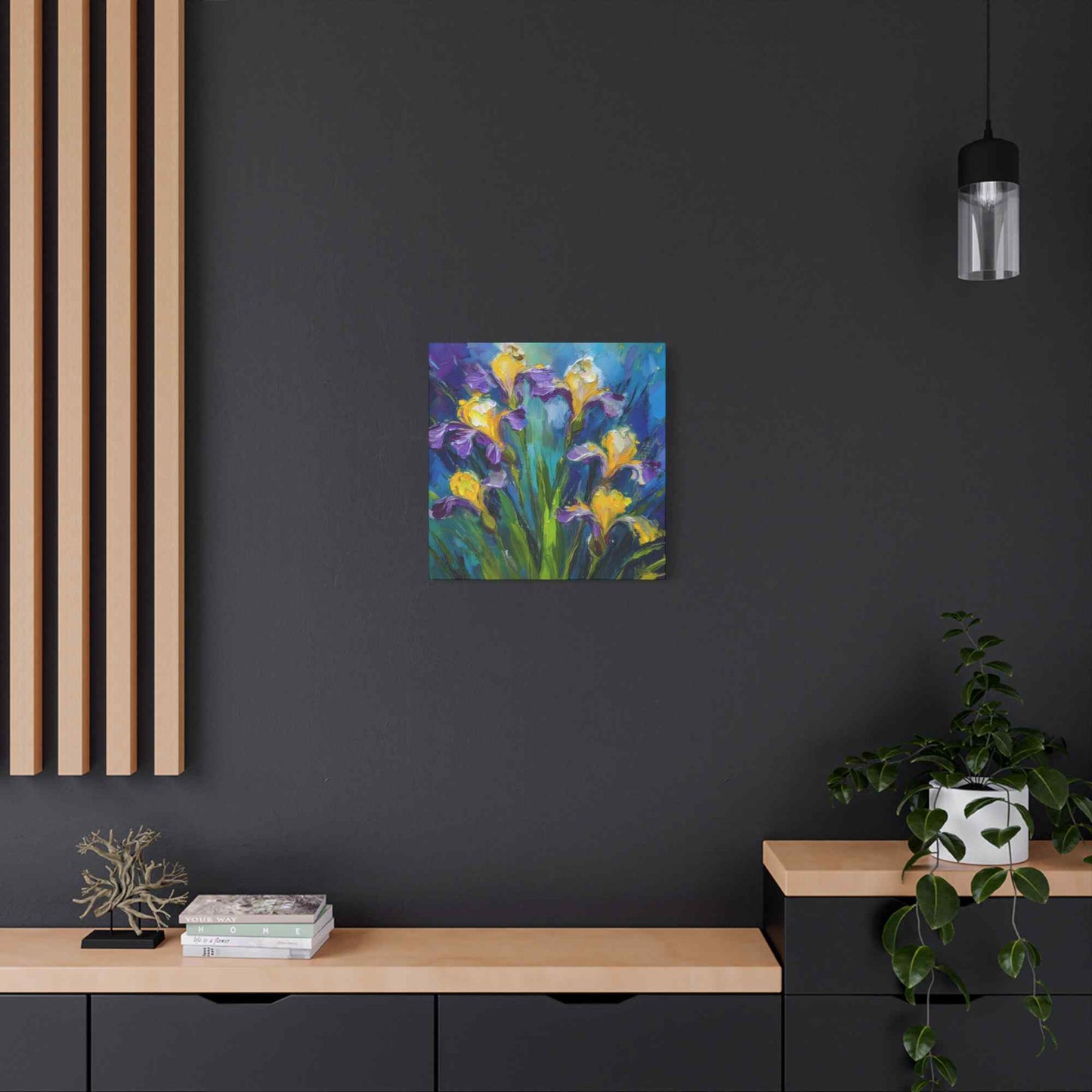 Irises Floral Print Canvas, Floral Oil Paint Print 20x20, 24x24, 30x30, 32x32, 36x36 Art Design Pine-Wood Inner Frame MC-184