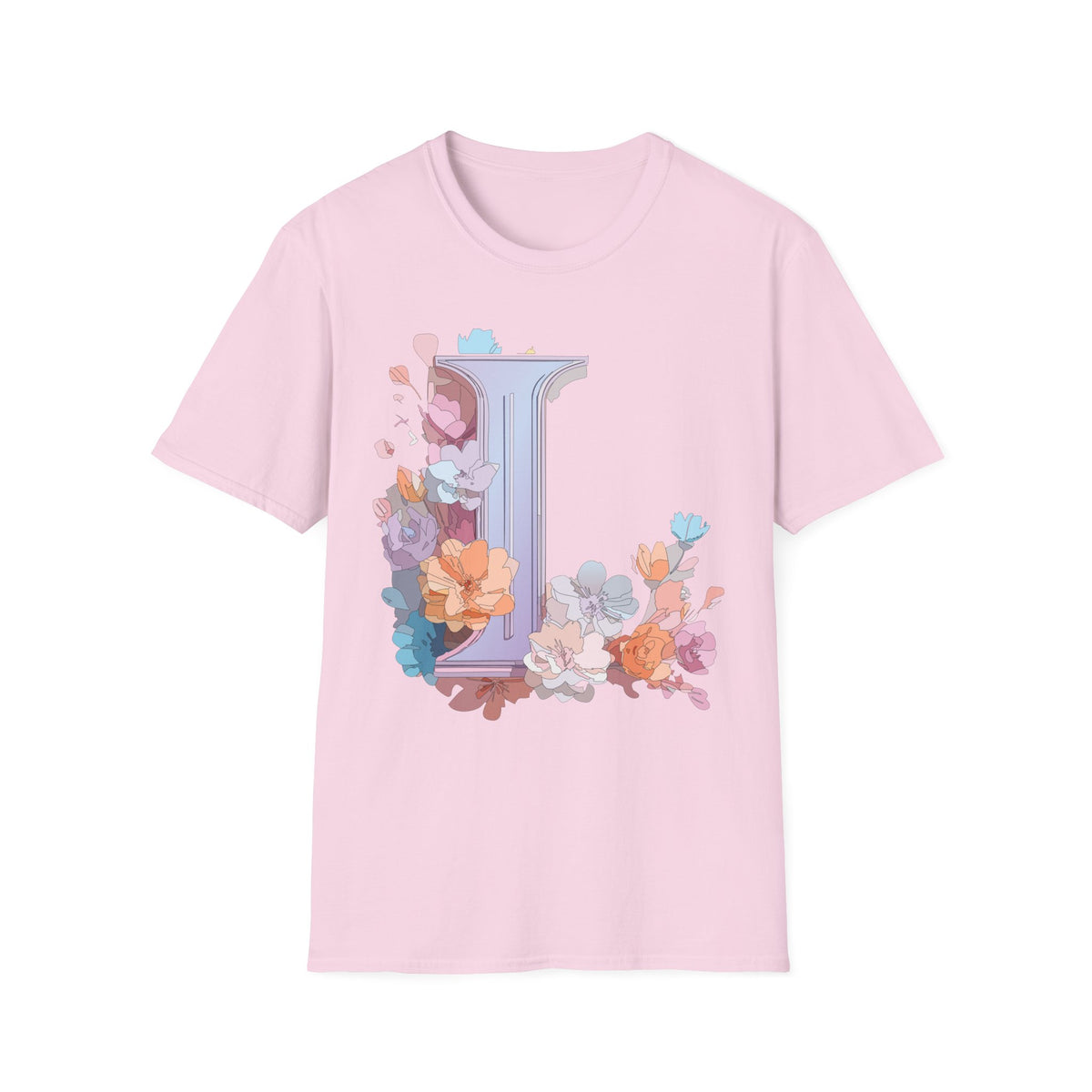 Floral Letter L Monogram T-Shirt | Pastel Botanical Initial Tee