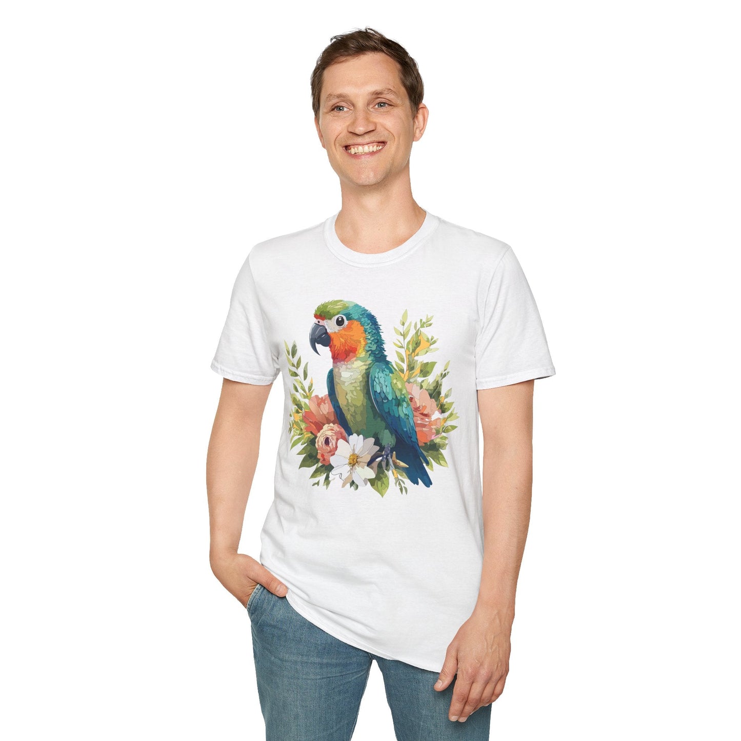 Floral Bird T Shirt Unisex Softstyle Gildan 64000 Cotton Tee for Everyday Comfort