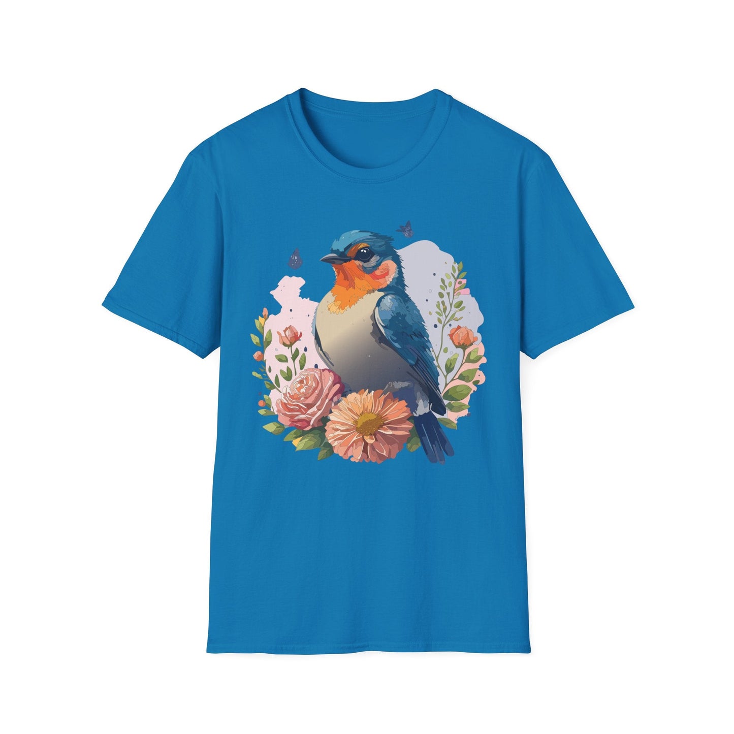 Bird T Shirt Floral Design Unisex Gildan Softstyle 64000 Ring Spun Cotton Tee Breathable Wear