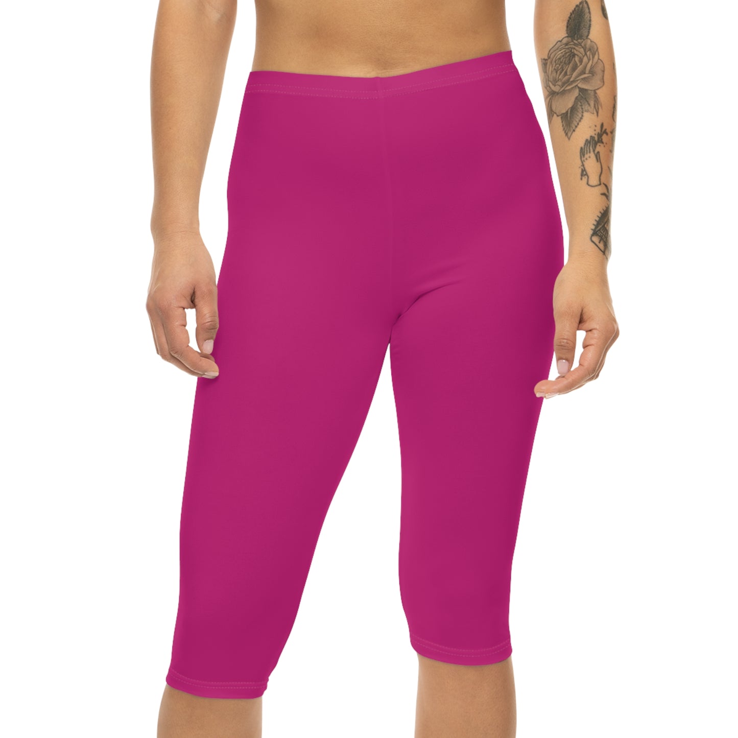 Hot Rose Color Women's Brushed Suede Poly Span Casual Capri Leggings XS-2XL