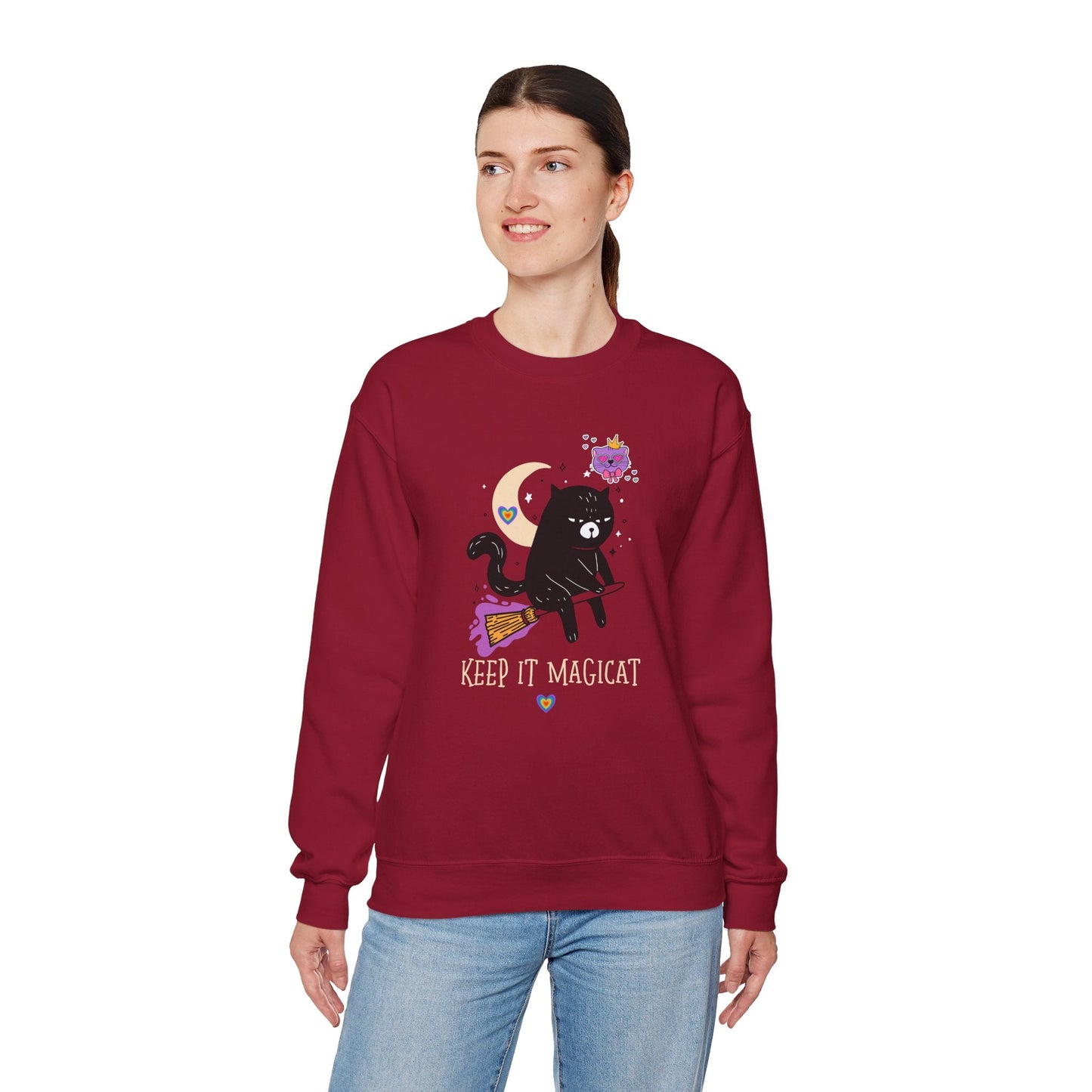Flying Cat Heart Sweatshirt Unisex Fifty Fifty Cotton Poly Crewneck Gildan 18000 Valentines Day