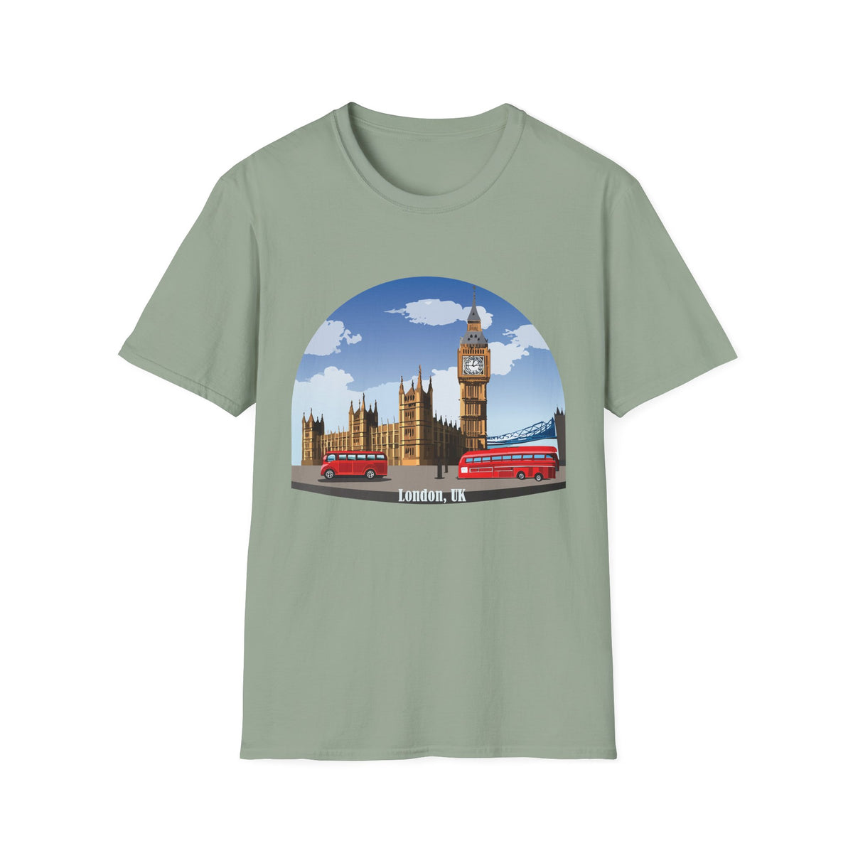 London Skyline Big Ben Illustration T-Shirt | Double Decker Bus, Bridge